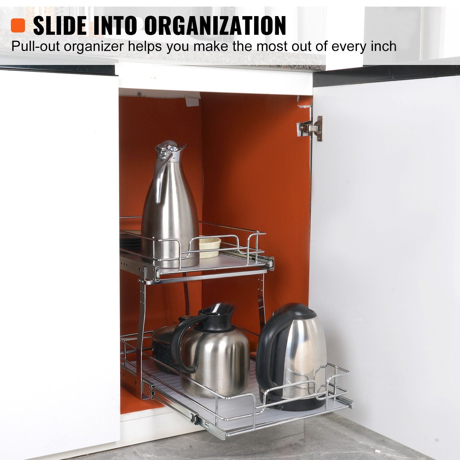 2-Tier Wire Pull Out Cabinet Under Sink Organizer 14x21 Inch Drawer Basket