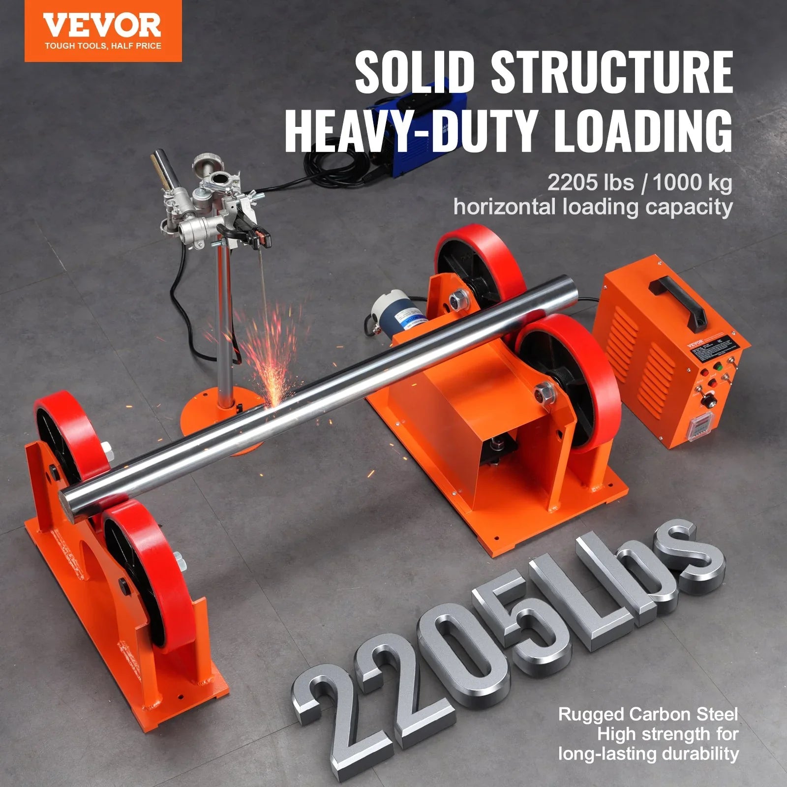 Turning Rolls Linkage Roller, 1000KG/2205LBS Loading Welding Turning Roll, 25-1400mm Diameter, 80-1600 mm/min Rotary Welding Positioner & Welding Torch Stand for Welding Equipment Support