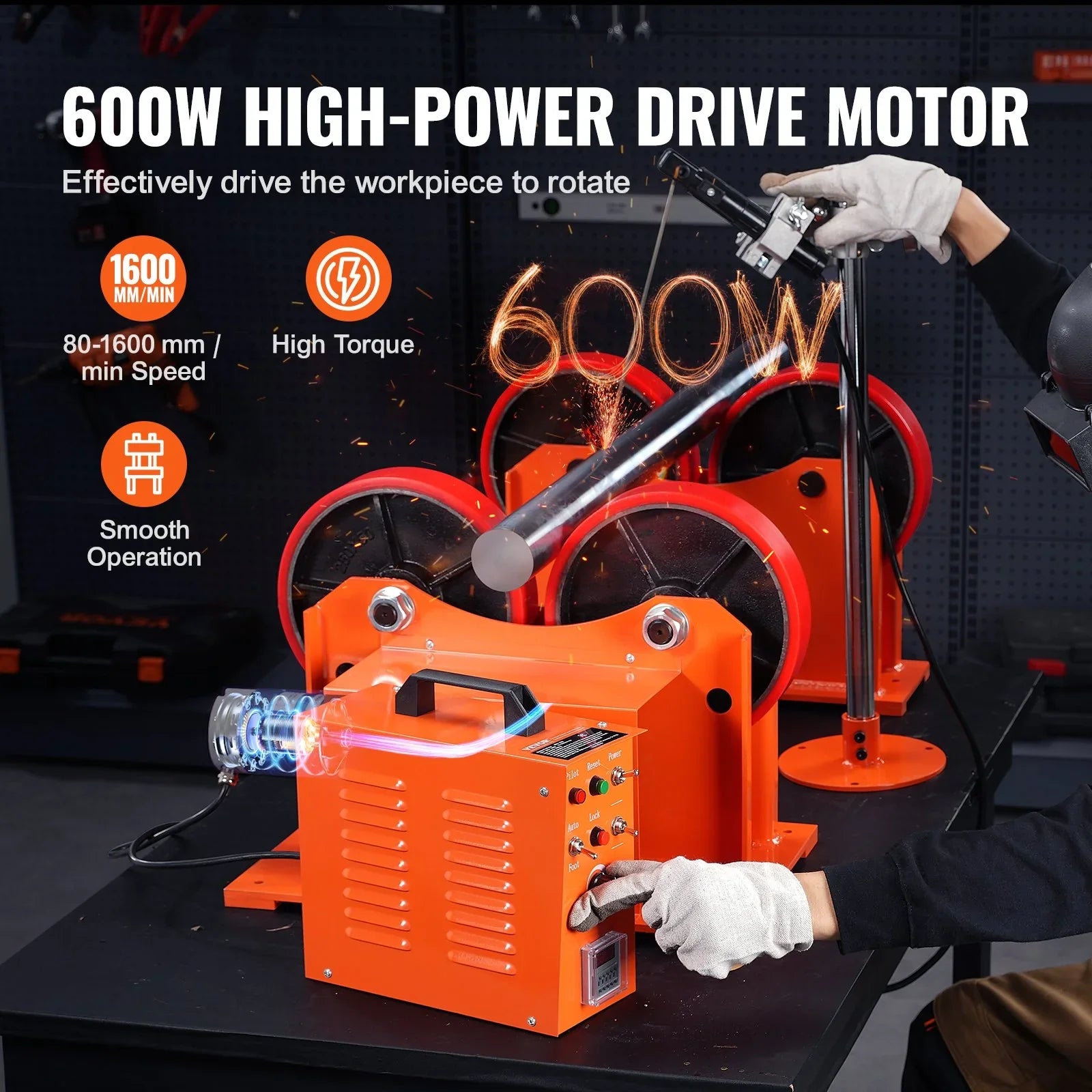 Turning Rolls Linkage Roller, 1000KG/2205LBS Loading Welding Turning Roll, 25-1400mm Diameter, 80-1600 mm/min Rotary Welding Positioner & Welding Torch Stand for Welding Equipment Support