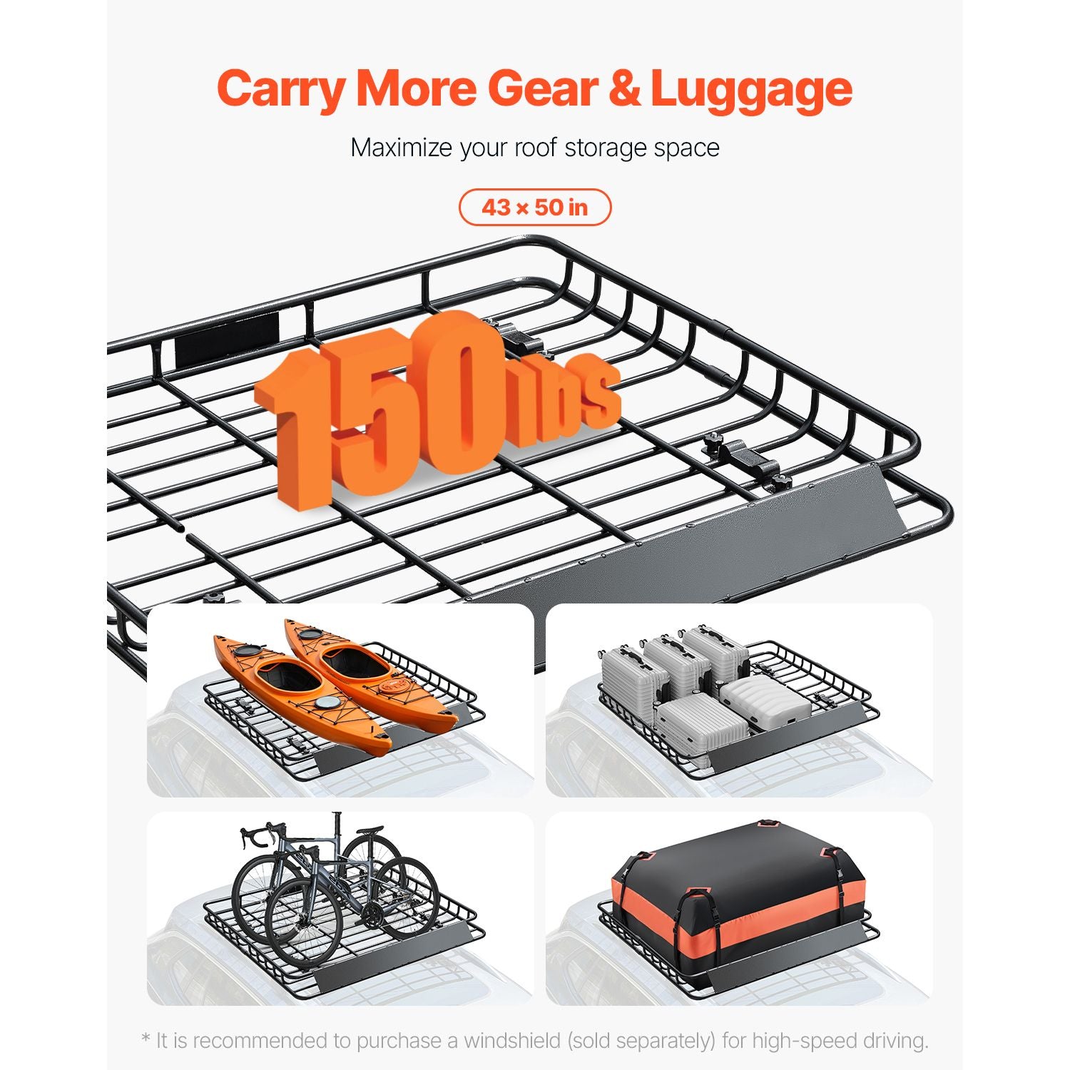 Universal Roof Rack Cargo Carrier Basket 1095x1270mm Alloy Steel SUV