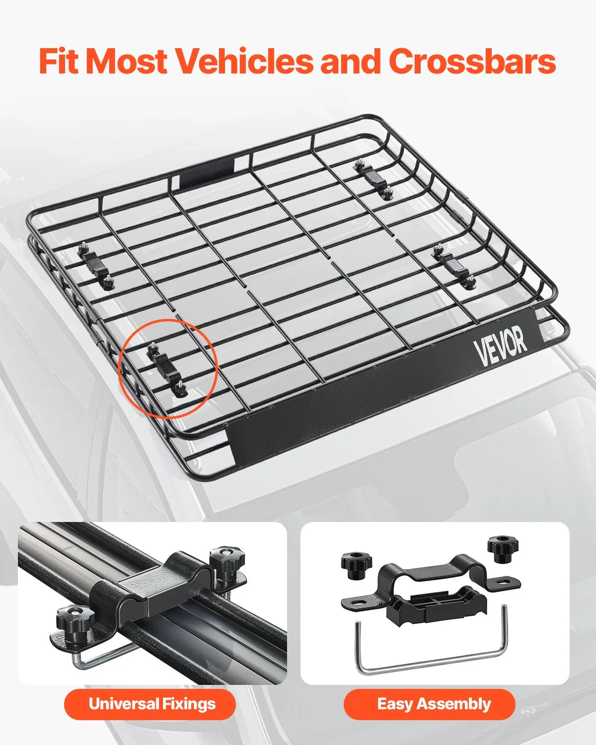 Roof Rack Cargo Carrier, 1095 x 1270 x 105 mm, Universal Rooftop Cargo Basket, Car Top Luggage Holder with 68 kg Max Load Capacity, 4.1 in Fence, Anti-Rust Alloy Steel, Wind Fairing, for SUV Car