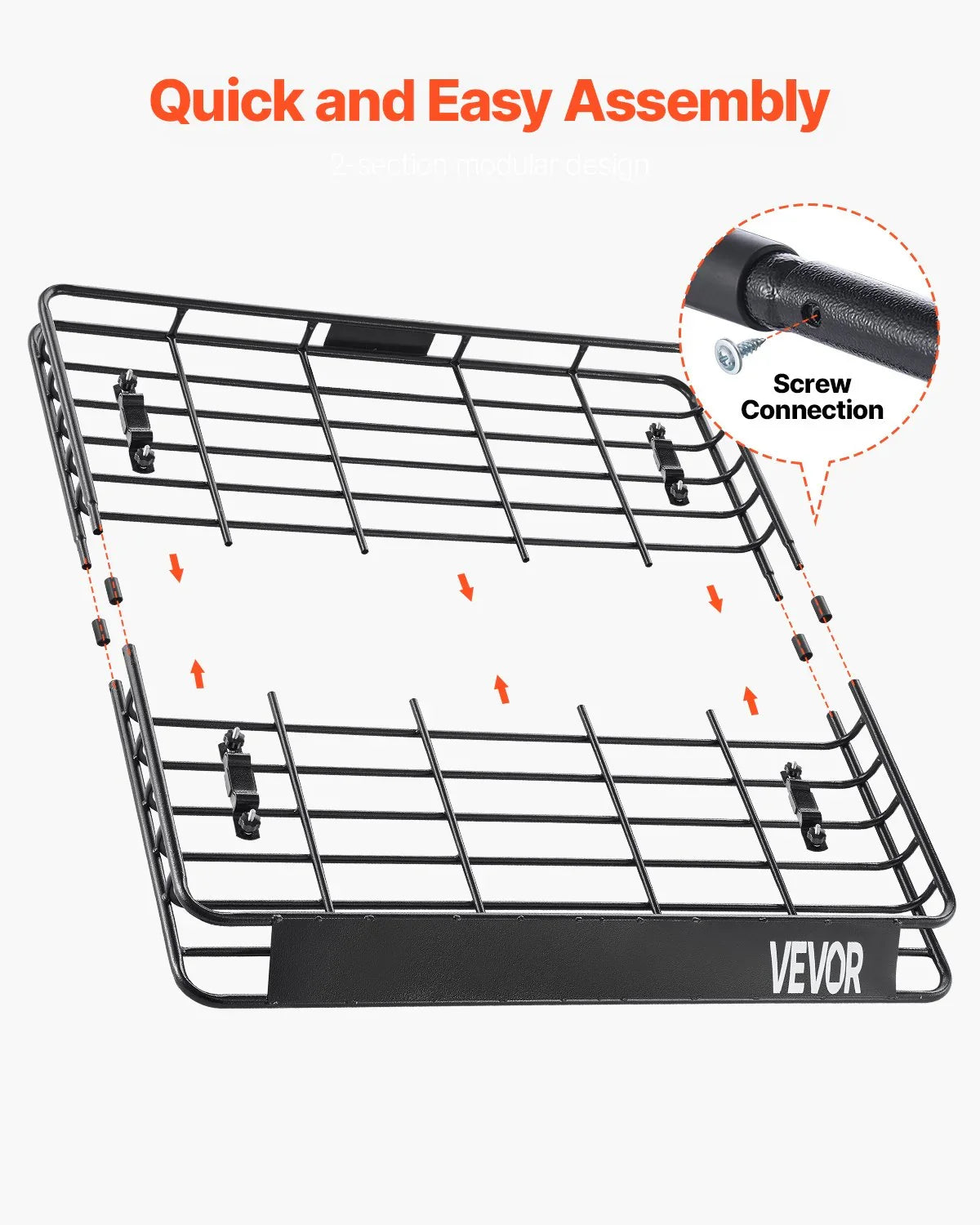 Roof Rack Cargo Carrier, 1095 x 1270 x 105 mm, Universal Rooftop Cargo Basket, Car Top Luggage Holder with 68 kg Max Load Capacity, 4.1 in Fence, Anti-Rust Alloy Steel, Wind Fairing, for SUV Car