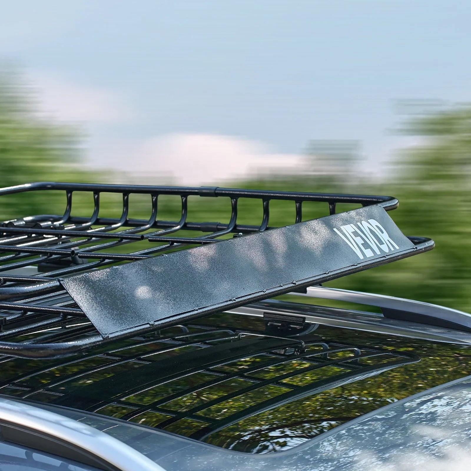 Roof Rack Cargo Carrier, 1095 x 1270 x 105 mm, Universal Rooftop Cargo Basket, Car Top Luggage Holder with 68 kg Max Load Capacity, 4.1 in Fence, Anti-Rust Alloy Steel, Wind Fairing, for SUV Car