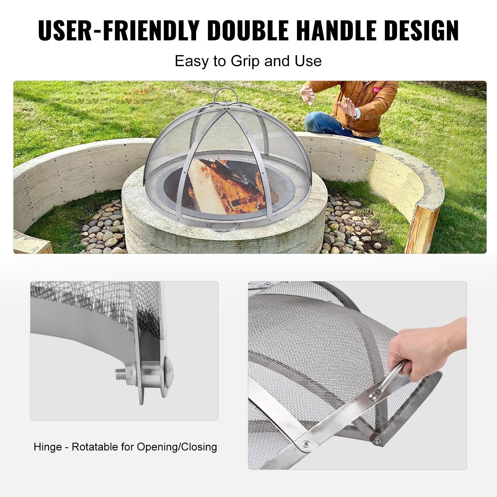 40in Fire Pit Spark Screen Lid Stainless Steel Round Firepit Cover