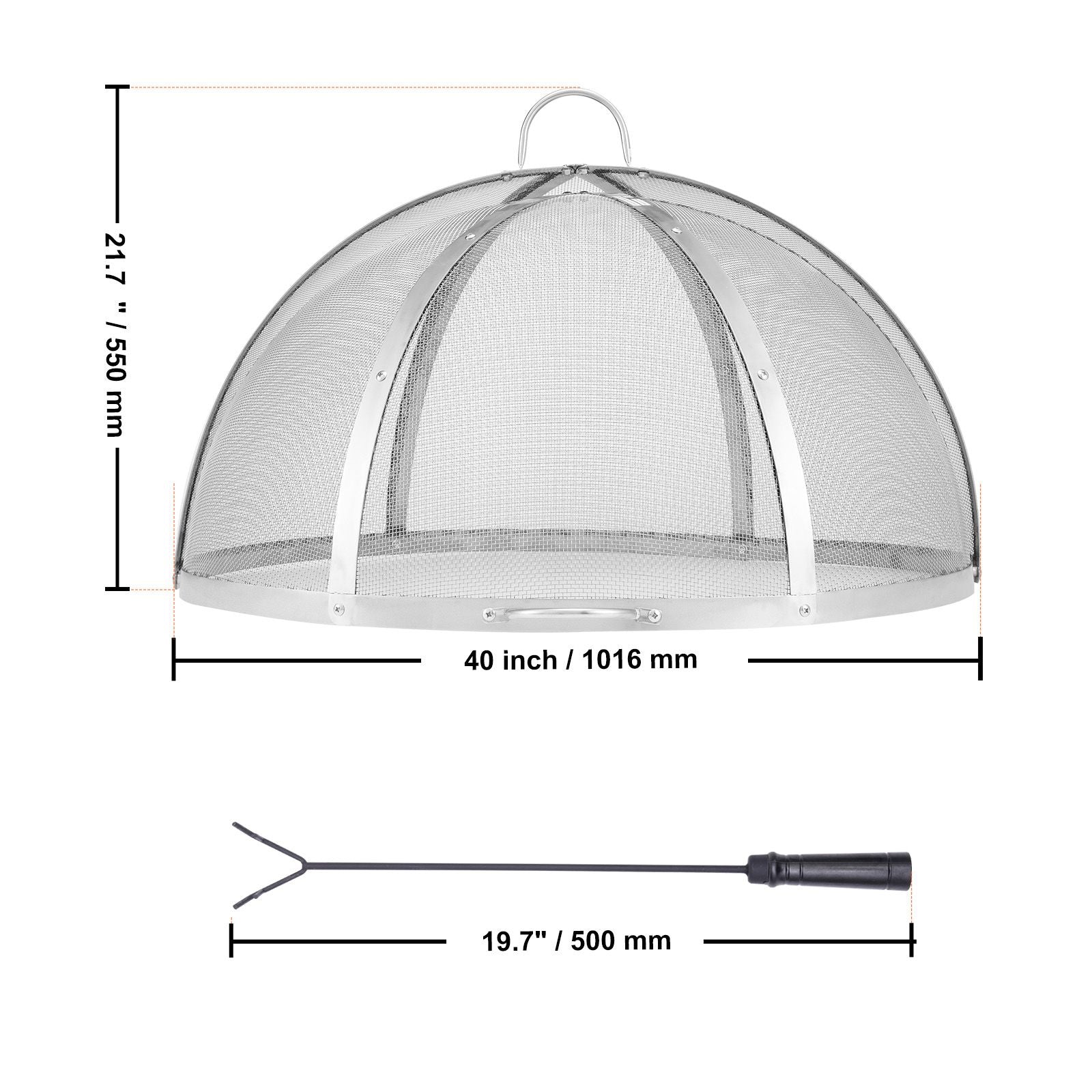 40in Fire Pit Spark Screen Lid Stainless Steel Round Firepit Cover