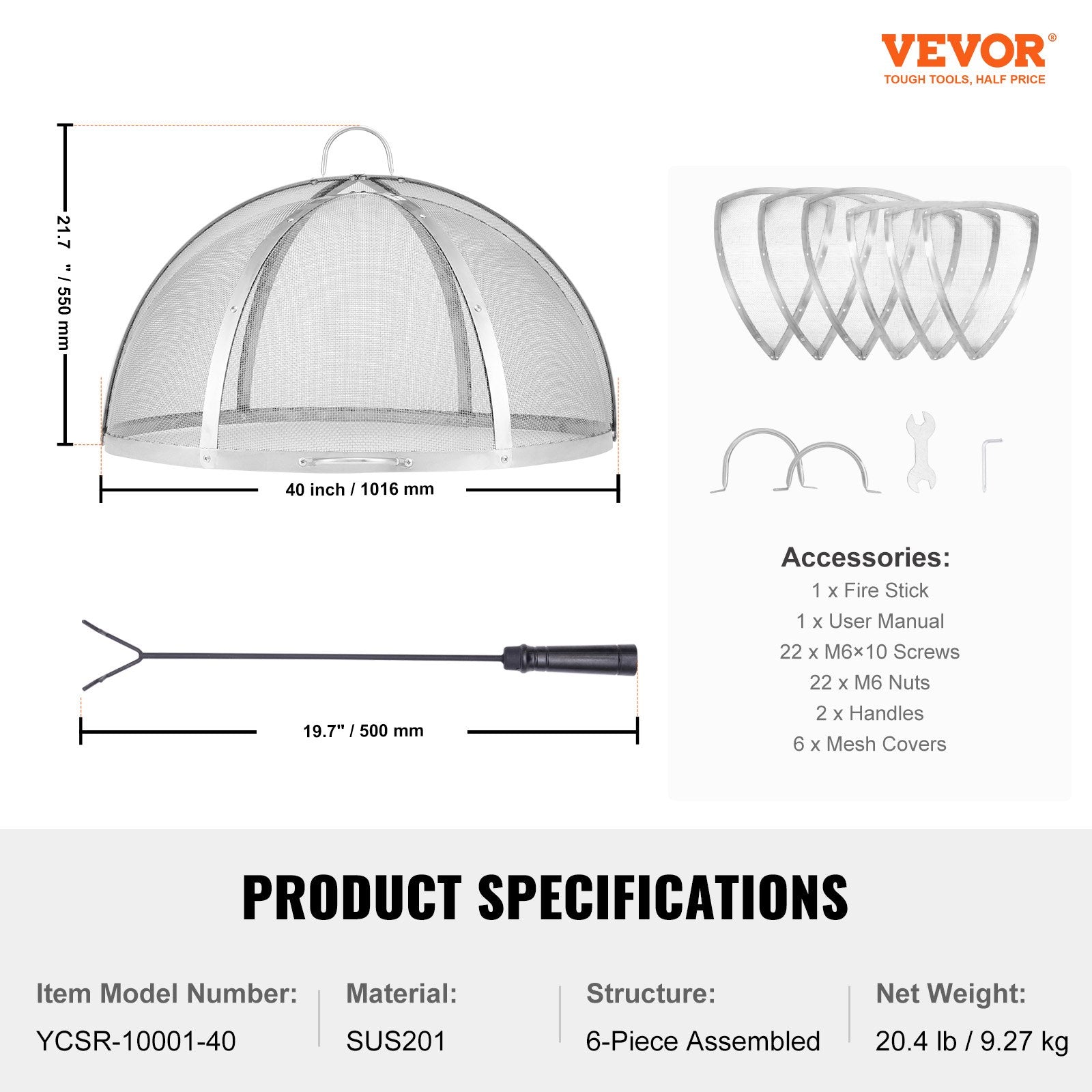 VEVOR Firepit Spark Screen Lid, 40