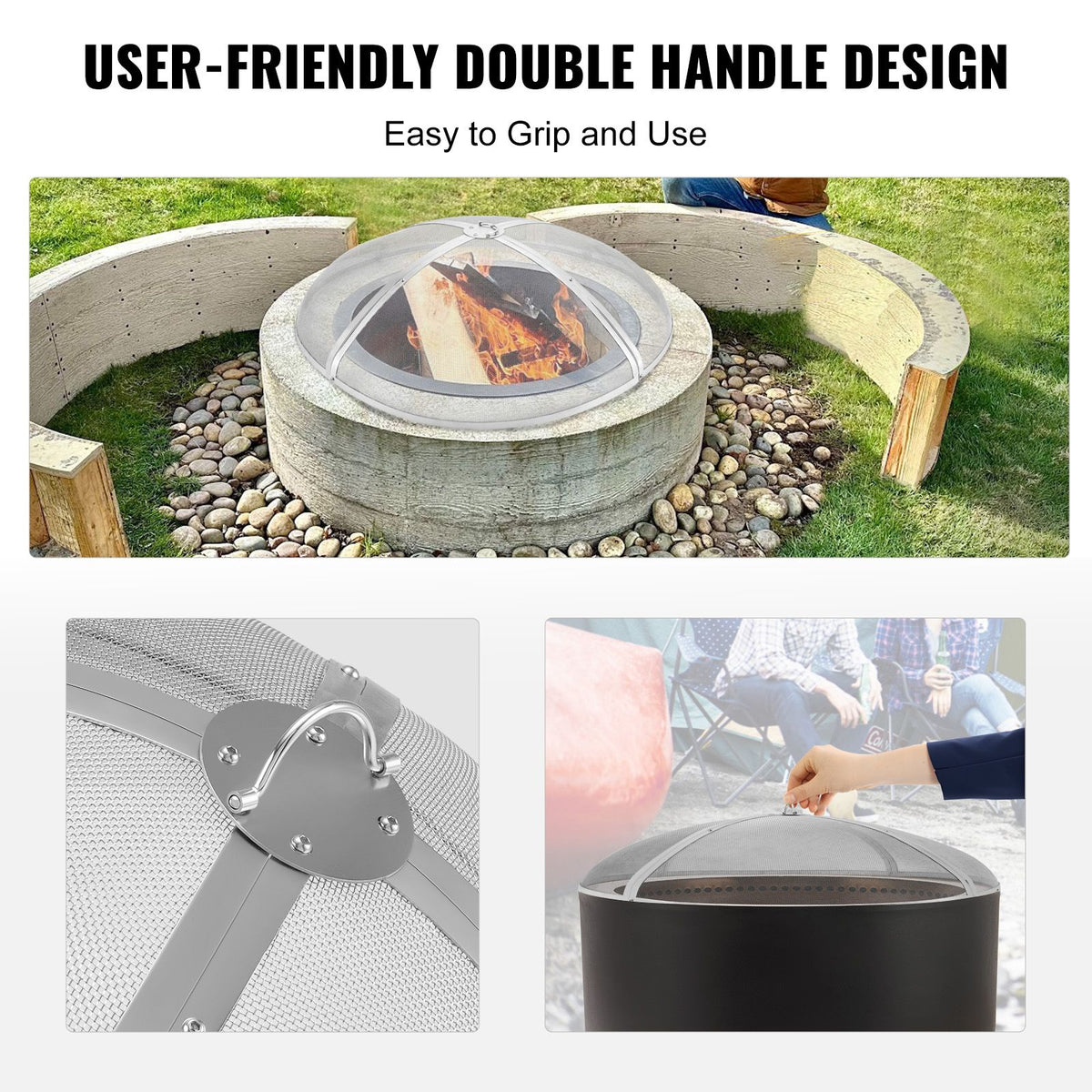 40in Round Fire Pit Spark Screen Heavy Duty Steel Fire Pit Cover Lid