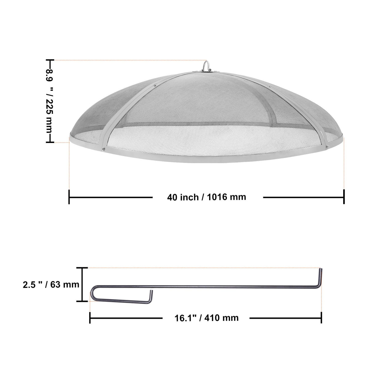 40in Round Fire Pit Spark Screen Heavy Duty Steel Fire Pit Cover Lid