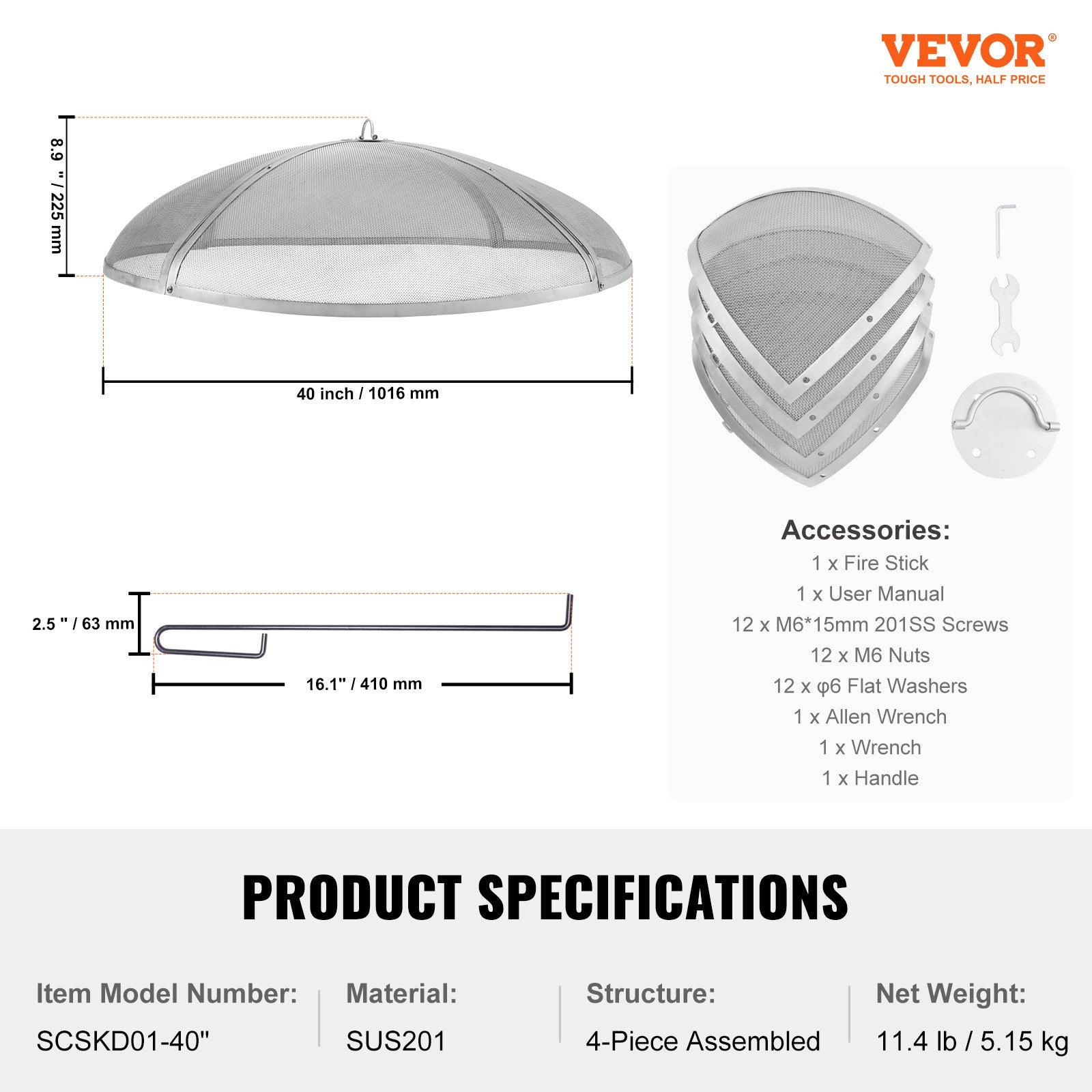 VEVOR Fire Pit Spark Screen Round 40