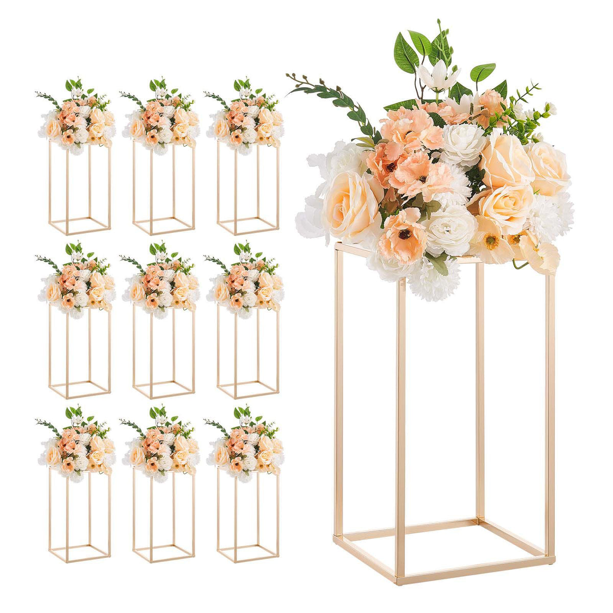 10 Pack 40cm Gold Wedding Flower Stands with Acrylic Shelf Centerpiece