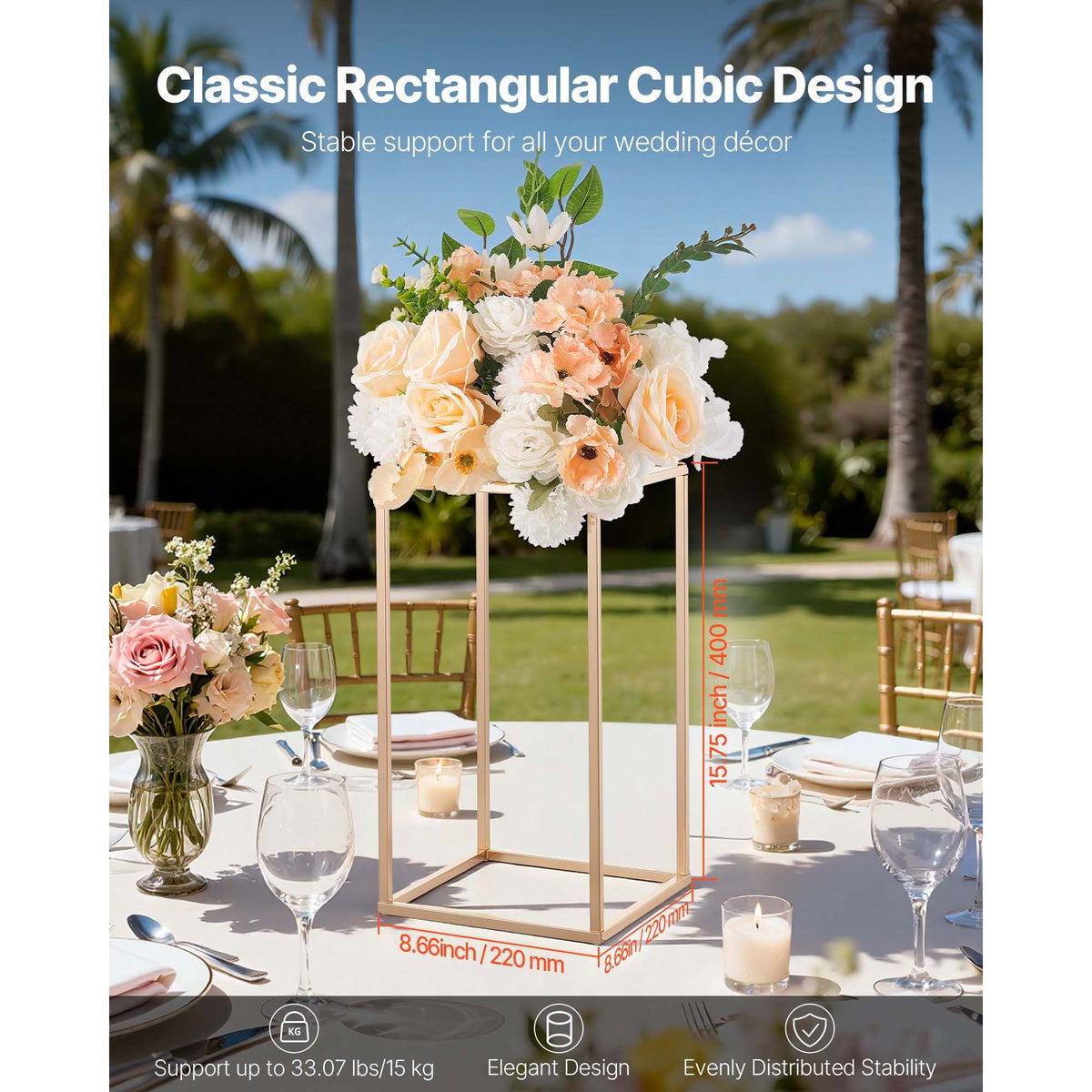 10 Pack 40cm Gold Wedding Flower Stands with Acrylic Shelf Centerpiece