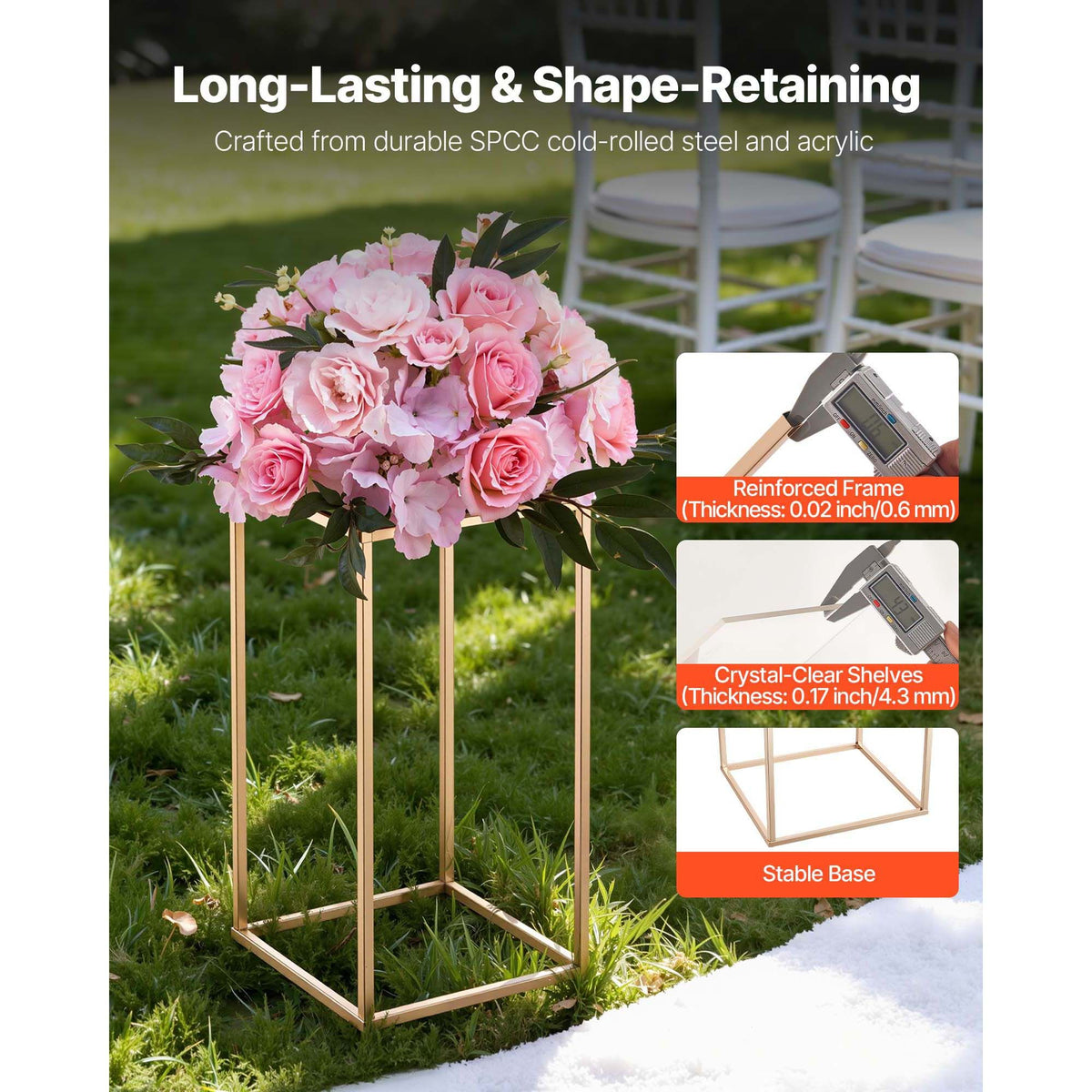 10 Pack 40cm Gold Wedding Flower Stands with Acrylic Shelf Centerpiece