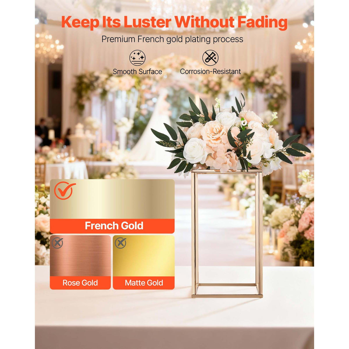 10 Pack 40cm Gold Wedding Flower Stands with Acrylic Shelf Centerpiece