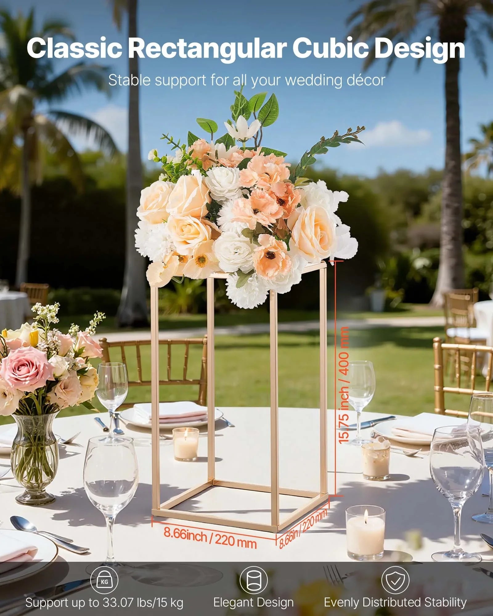 Wedding Flower Stand, 10PCS 40cm Column Flower Stand, Floral Stands with Acrylic Laminate, Gold Rectangular Floral Display Rack for Wedding, Party, Birthday, Home, Gold Centerpiece Stands