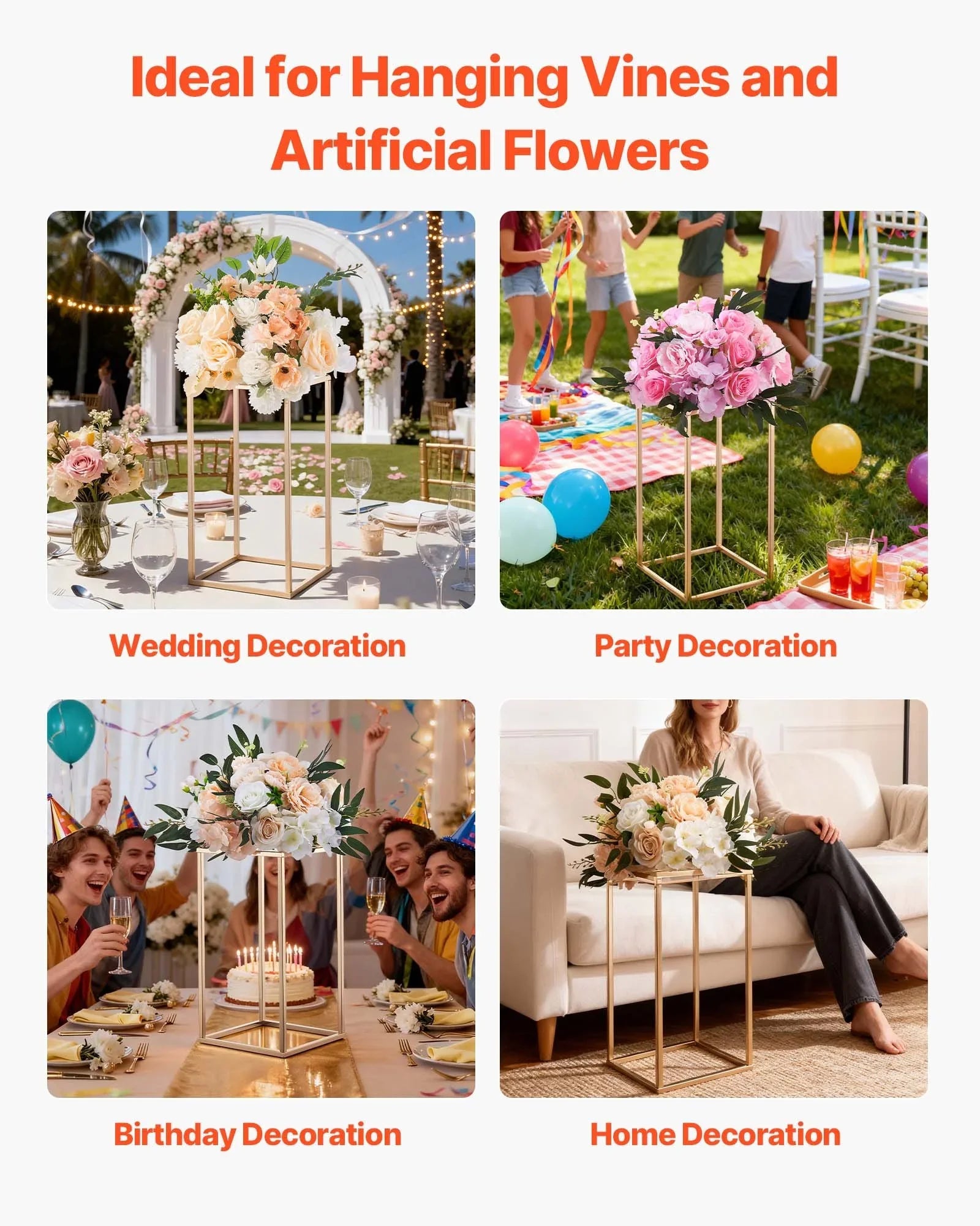 Wedding Flower Stand, 10PCS 40cm Column Flower Stand, Floral Stands with Acrylic Laminate, Gold Rectangular Floral Display Rack for Wedding, Party, Birthday, Home, Gold Centerpiece Stands
