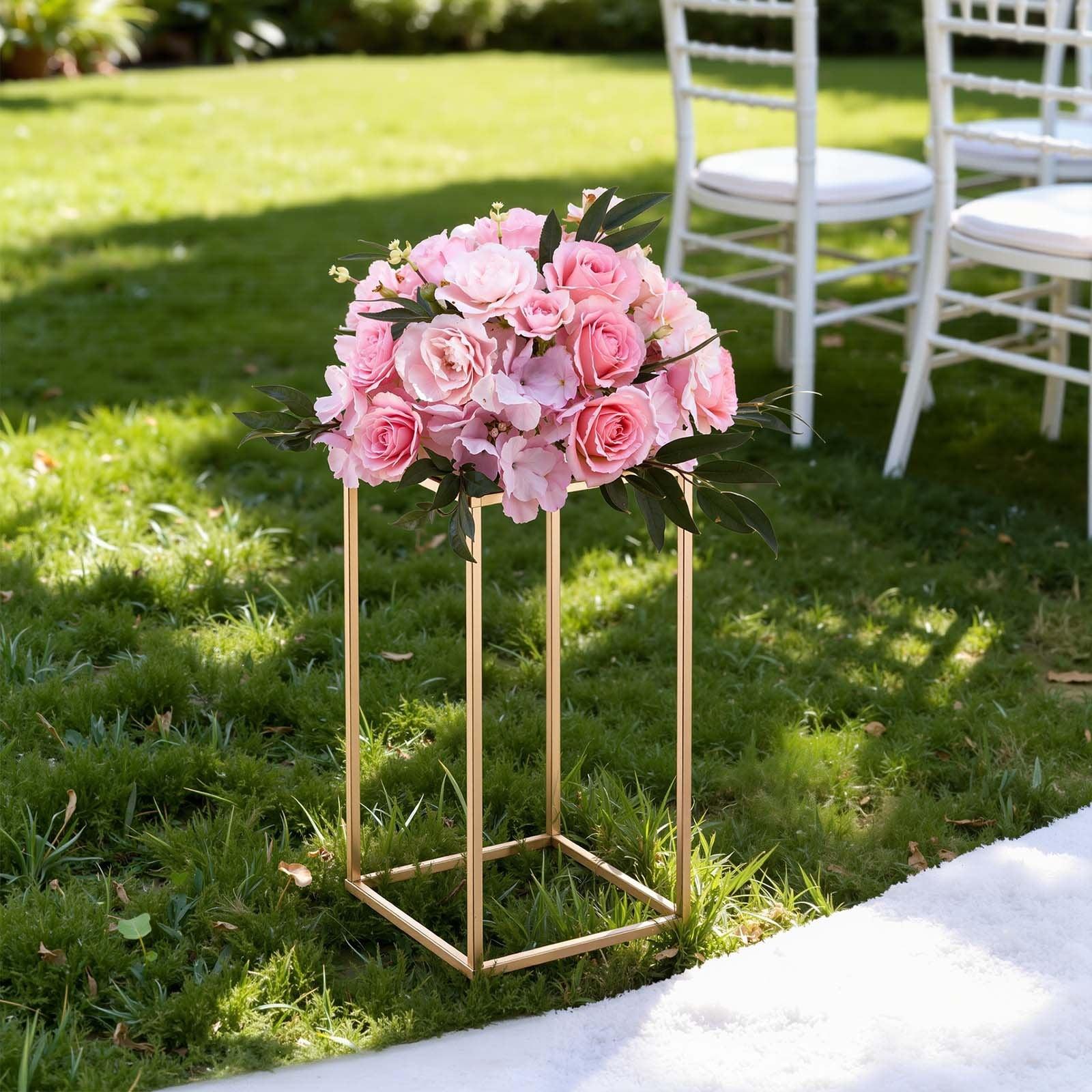 Wedding Flower Stand, 10PCS 40cm Column Flower Stand, Floral Stands with Acrylic Laminate, Gold Rectangular Floral Display Rack for Wedding, Party, Birthday, Home, Gold Centerpiece Stands