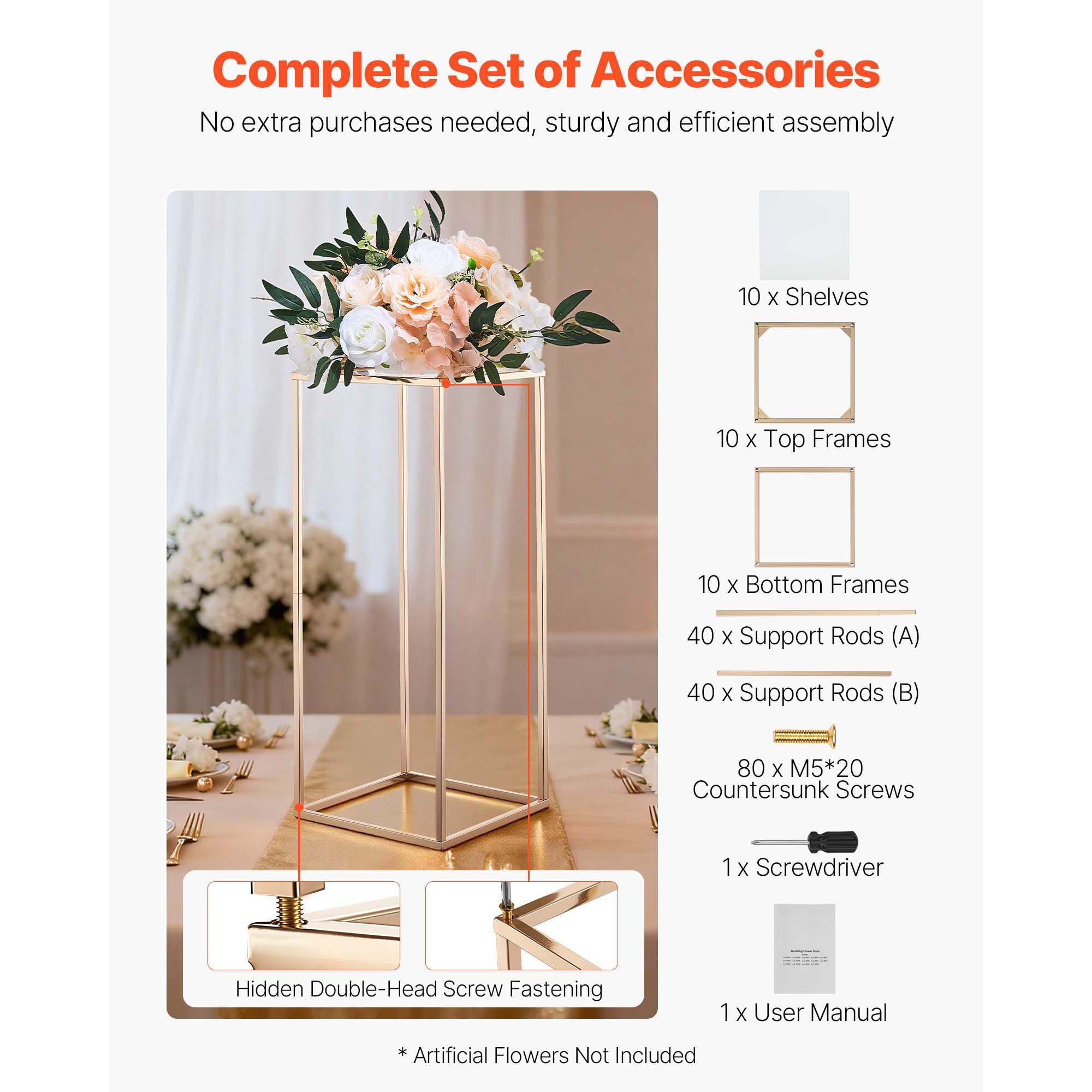 10pcs 60cm Gold Wedding Flower Stands Acrylic Floral Centerpiece Rack