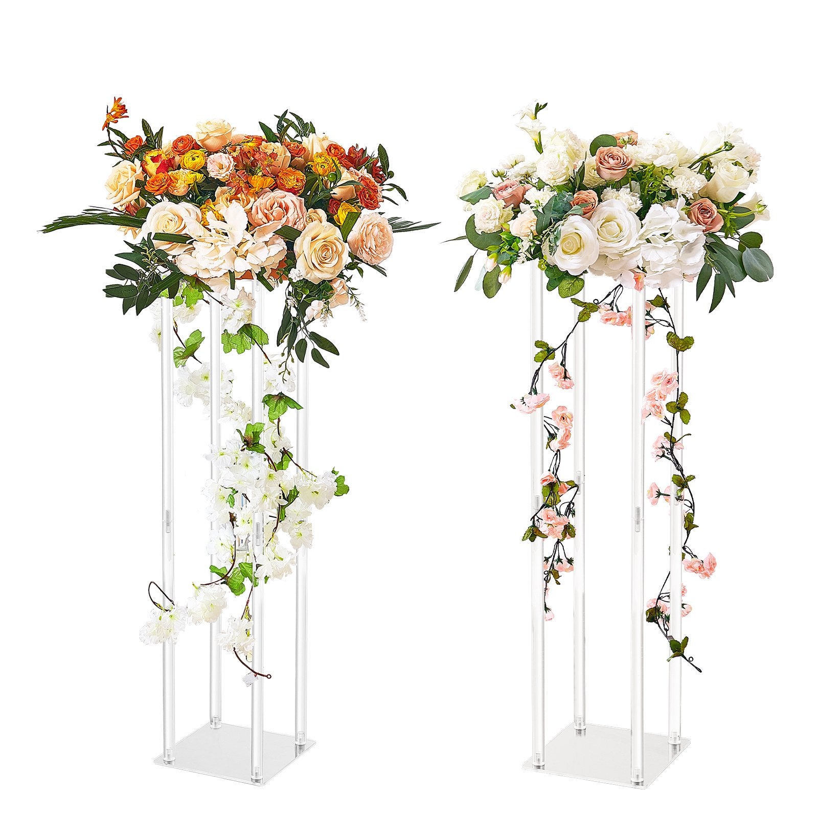 2PCS 31.5inch/80cm High Wedding Flower Stand, With Acrylic Laminate,Acrylic Vase Column Geometric Centerpiece Stands, Floral Display Rack for T-Stage Events Reception, Party Decoration Home