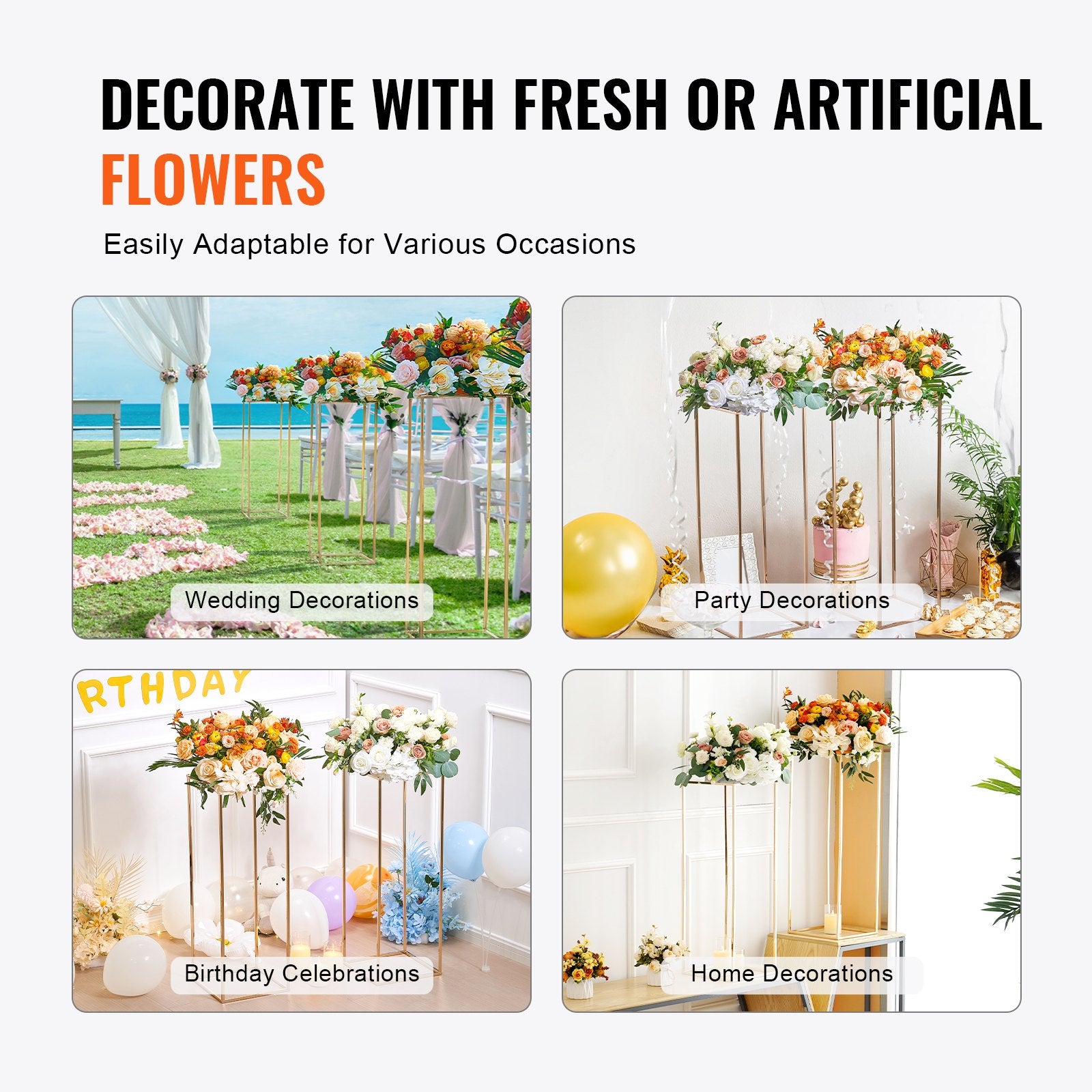 10PCS 31.5inch/80cm High Wedding Flower Stand, With Acrylic Laminate,Metal Vase Column Geometric Centerpiece Stands, Gold Rectangular Floral Display Rack for Events Reception, Party Decoration