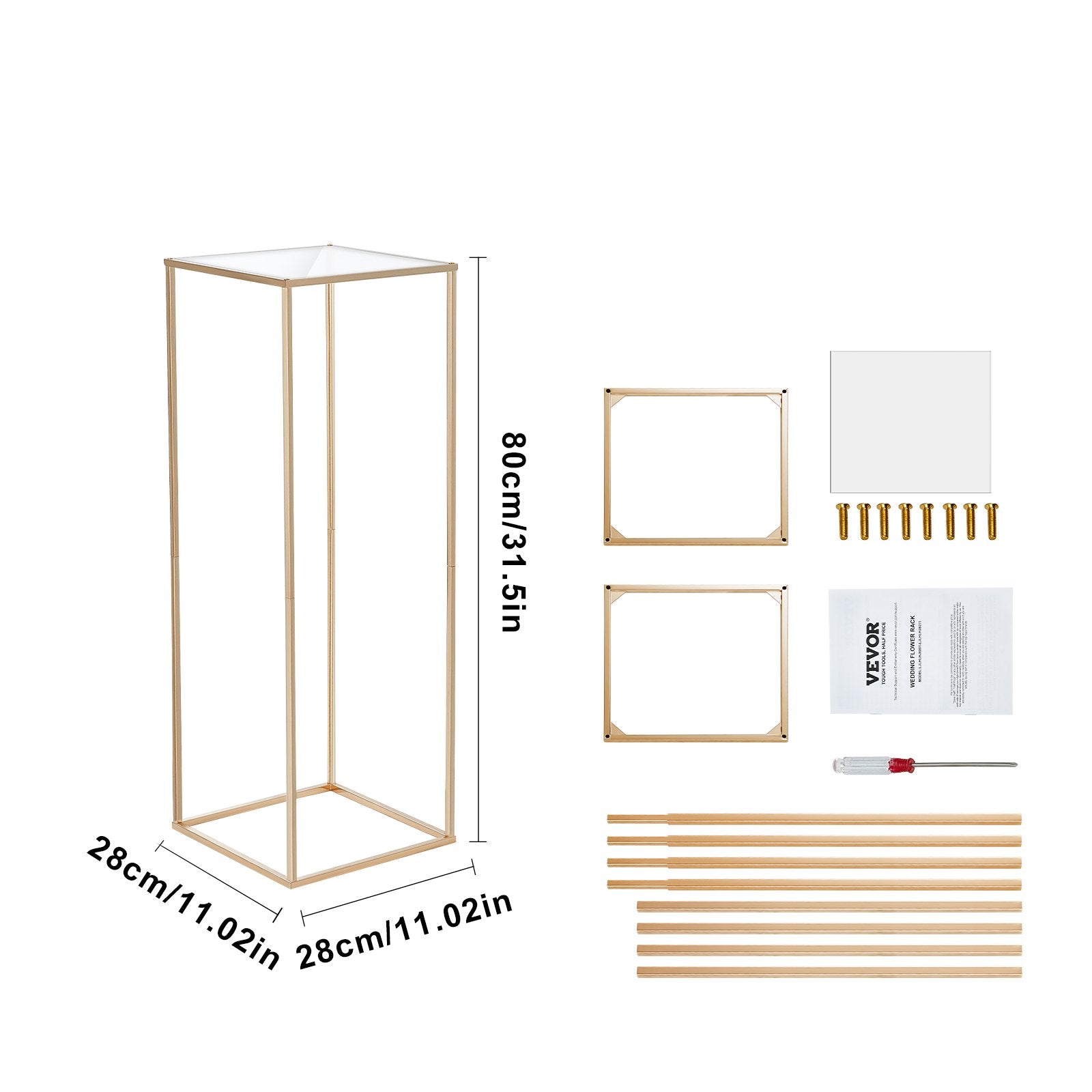 10PCS 31.5inch/80cm High Wedding Flower Stand, With Acrylic Laminate,Metal Vase Column Geometric Centerpiece Stands, Gold Rectangular Floral Display Rack for Events Reception, Party Decoration