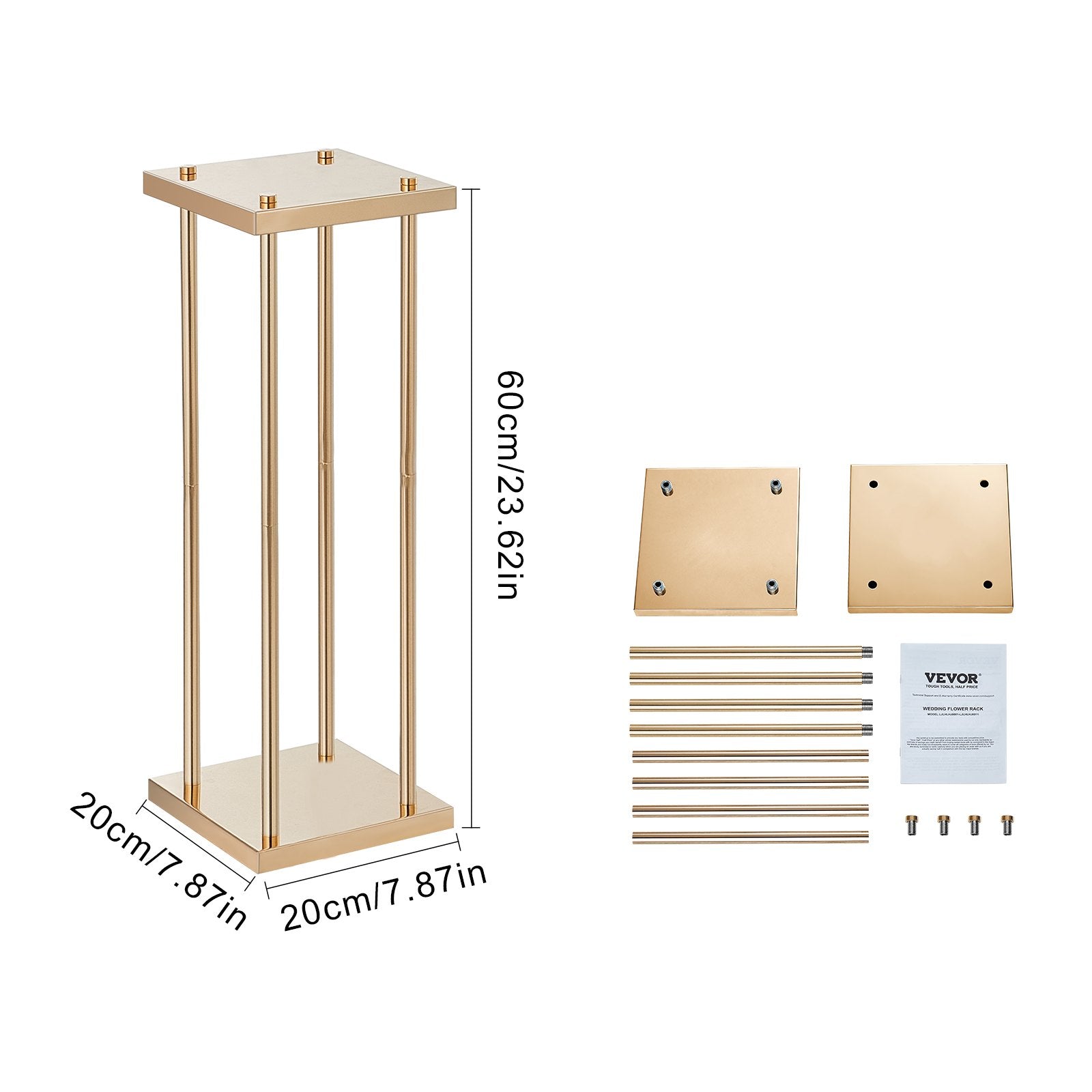 4PCS Gold Metal Column Wedding Flower Stand, 23.6inch /60cm High With Metal Laminate, Vase Geometric Centerpiece Stands, Cylindrical Floral Display Rack for Events Reception, Party Road Leads