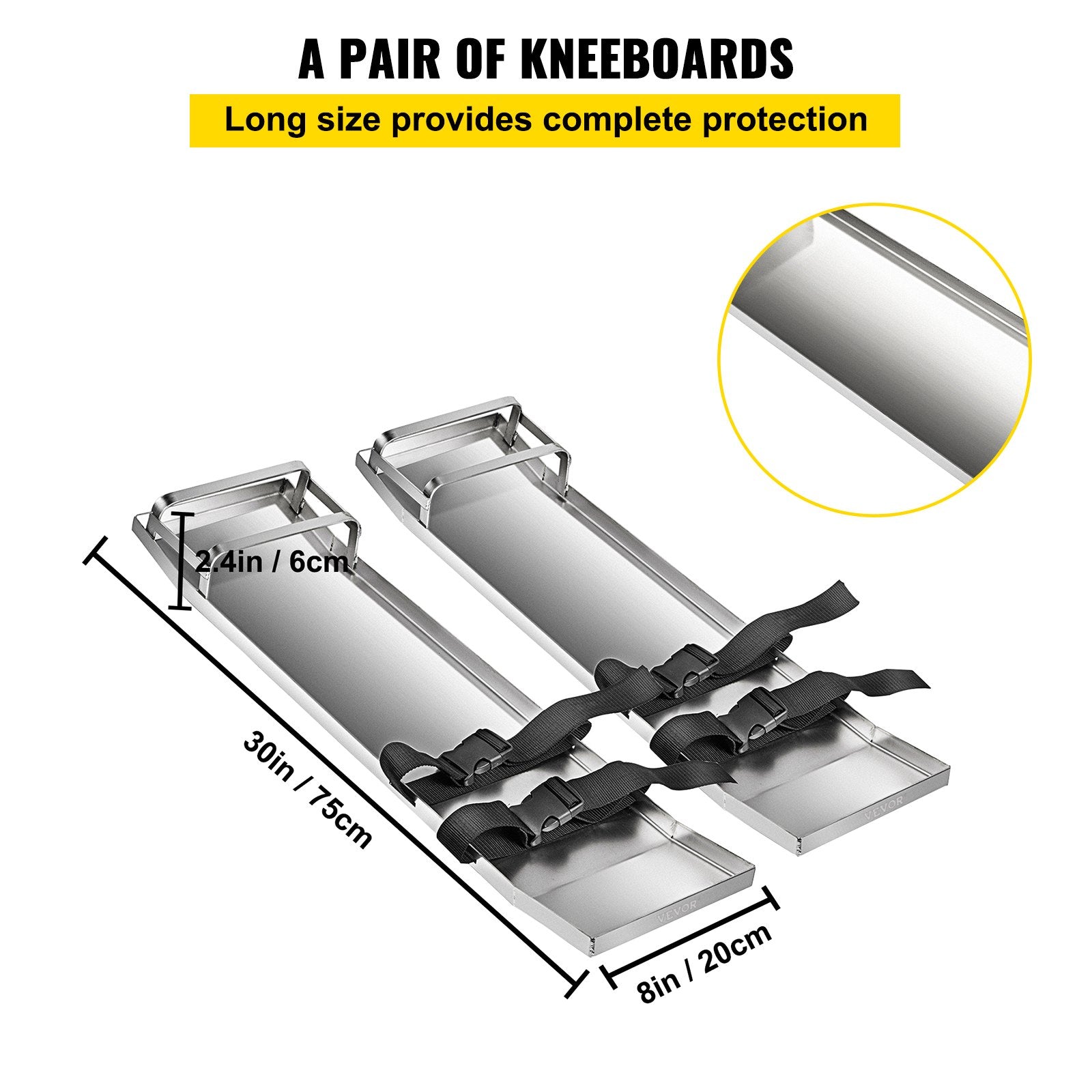 Concrete Knee Boards 70cm x 20cm Slider Knee Boards, Kneeler Board Stainless Steel Kneeboards, Concrete Sliders Pair Moving Sliders, with Concrete Board Straps for Cement and Concrete Finishi