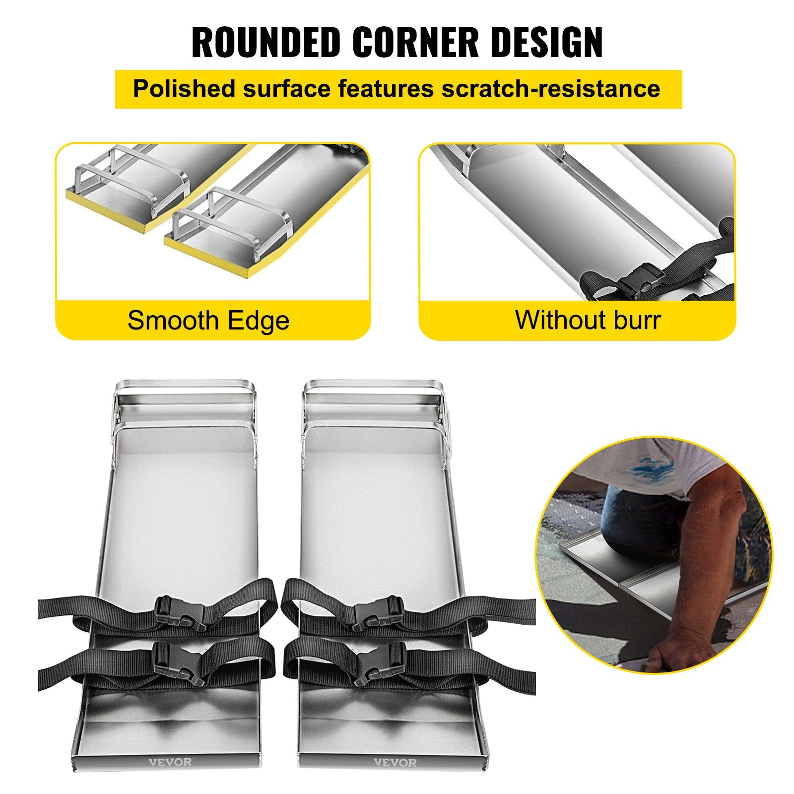 Concrete Knee Boards 70cm x 20cm Slider Knee Boards, Kneeler Board Stainless Steel Kneeboards, Concrete Sliders Pair Moving Sliders, with Concrete Board Straps for Cement and Concrete Finishi