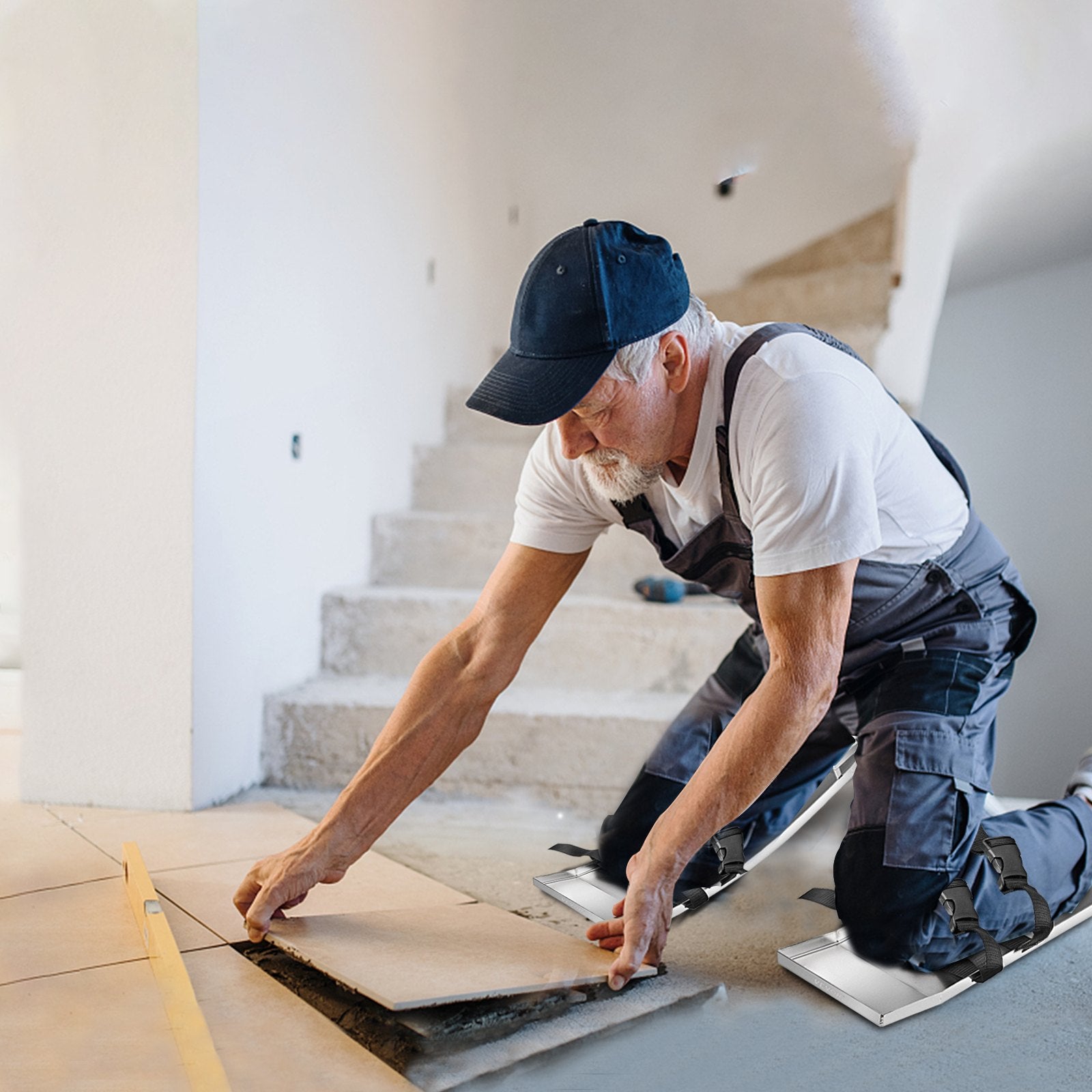 Concrete Knee Boards 70cm x 20cm Slider Knee Boards, Kneeler Board Stainless Steel Kneeboards, Concrete Sliders Pair Moving Sliders, with Concrete Board Straps for Cement and Concrete Finishi