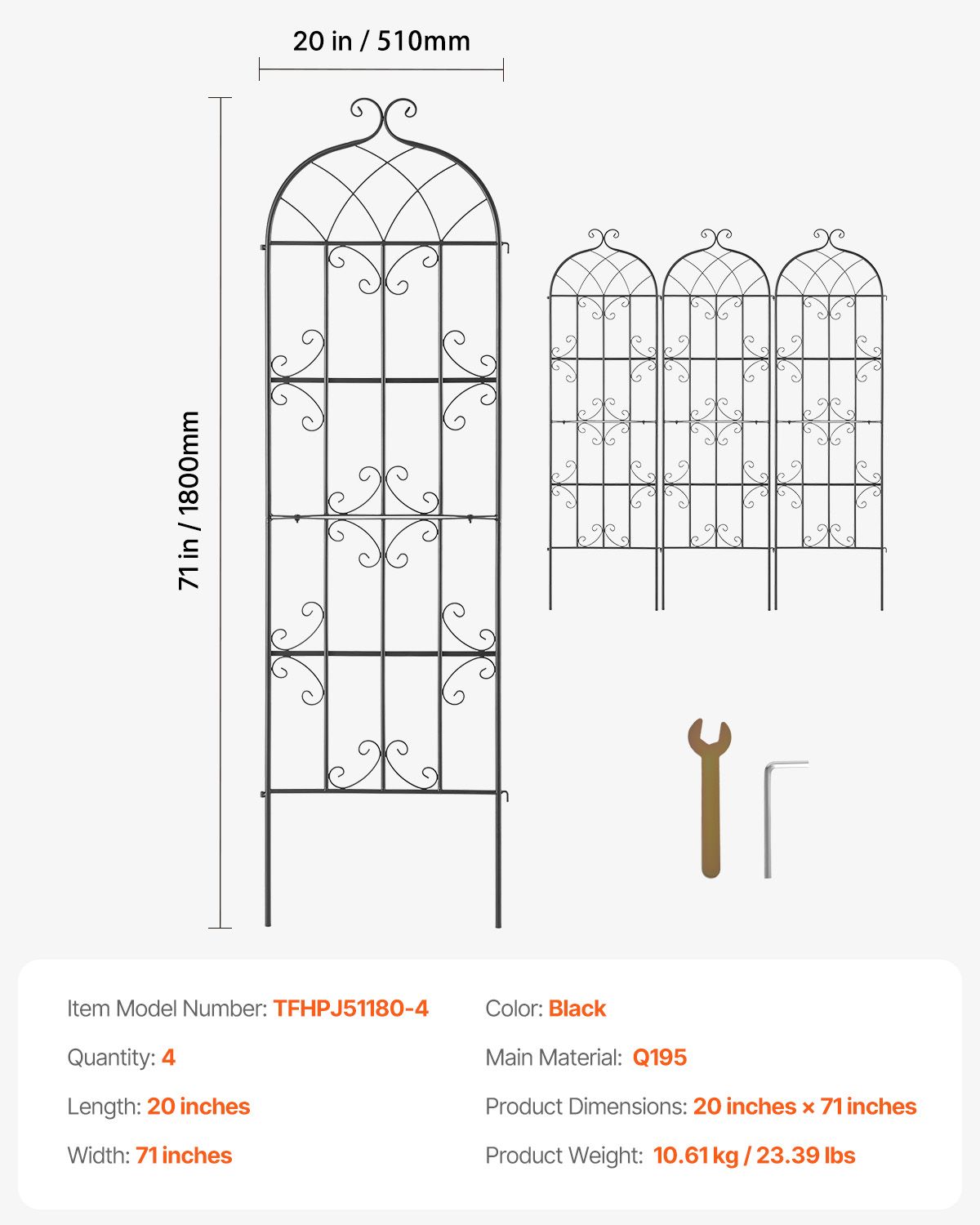 4 Packs Metal Garden Trellis for Climbing Plant Support 71x20 in Rustproof