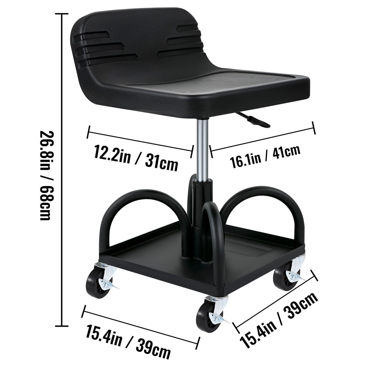 Rolling Garage Stool 300LBS Adjustable Mechanic Work Shop Seat w/Casters