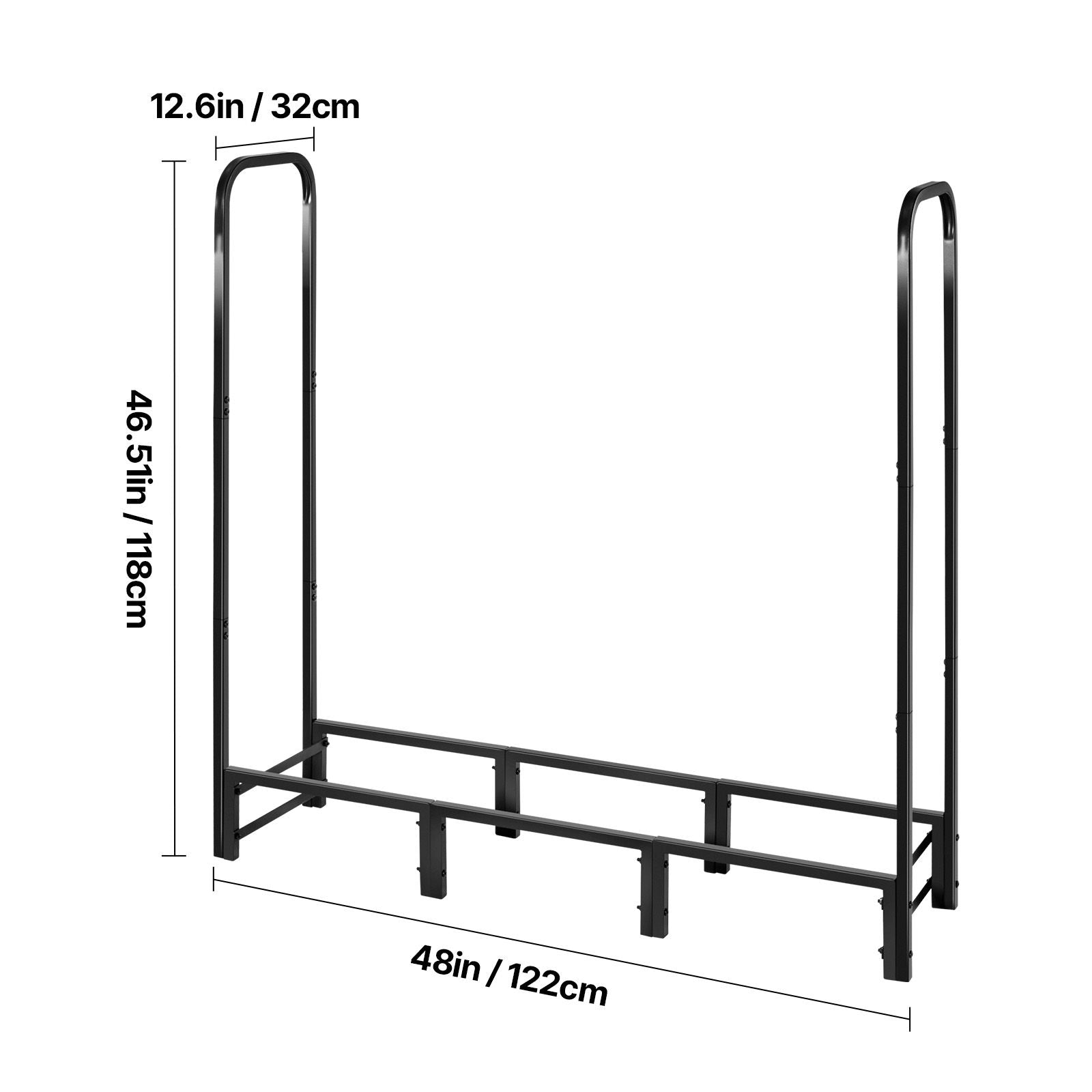 Firewood Rack with Waterproof Cover, 1.22m Outdoor Firewood Holder, 1/4 Cord Storage Metal Log Holder, 400lb Max Weight Capacity, Top Covered, Powder-Coated Wood Storage Rack for Fireplace Deck