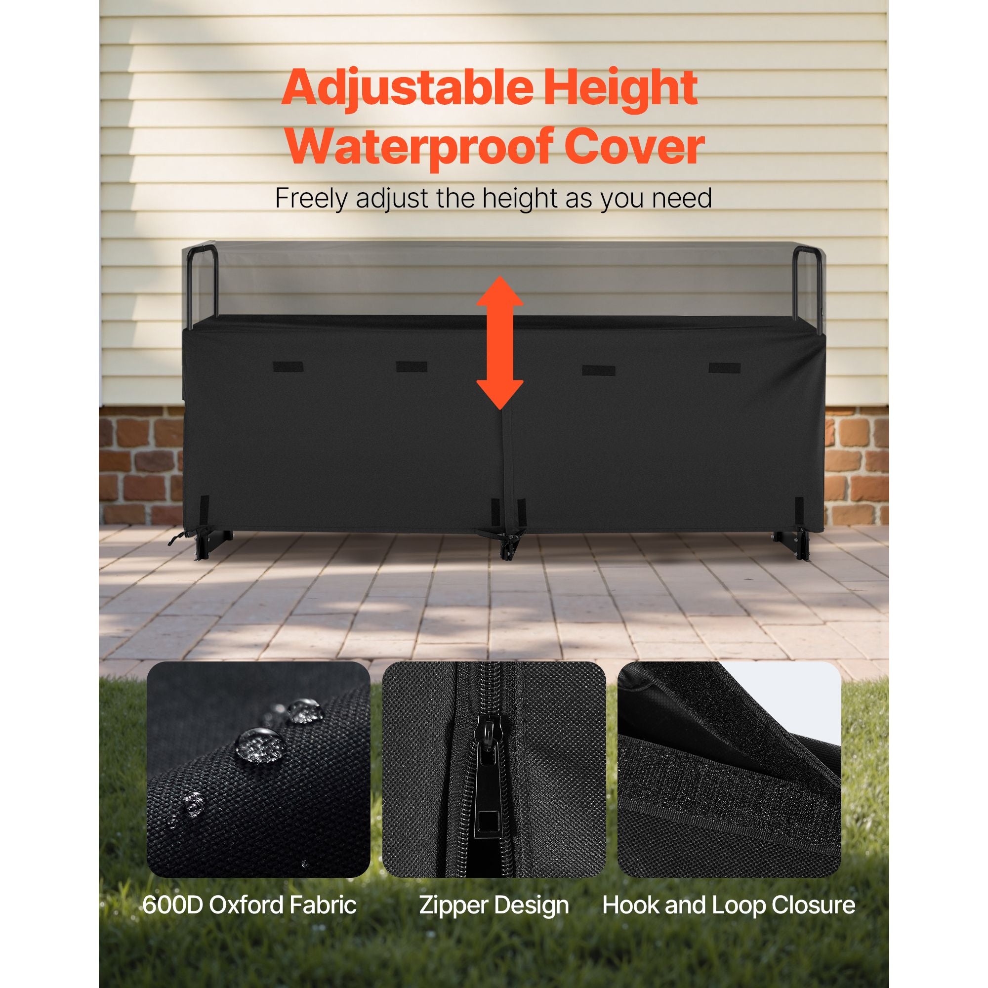 Firewood Rack with Waterproof Cover, 2.57m Outdoor Firewood Holder, 1/2 Cord Storage Metal Log Holder, 299kg Max Weight Capacity, Top Covered, Powder-Coated Wood Storage Rack for Fireplace Deck