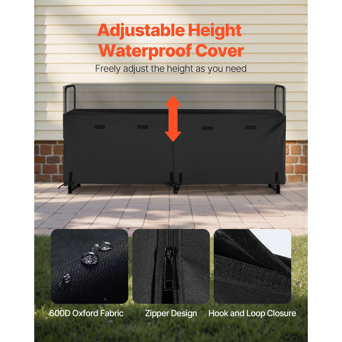 Firewood Rack with Waterproof Cover, 2.57m Outdoor Firewood Holder, 1/2 Cord Storage Metal Log Holder, 299kg Max Weight Capacity, Top Covered, Powder-Coated Wood Storage Rack for Fireplace Deck