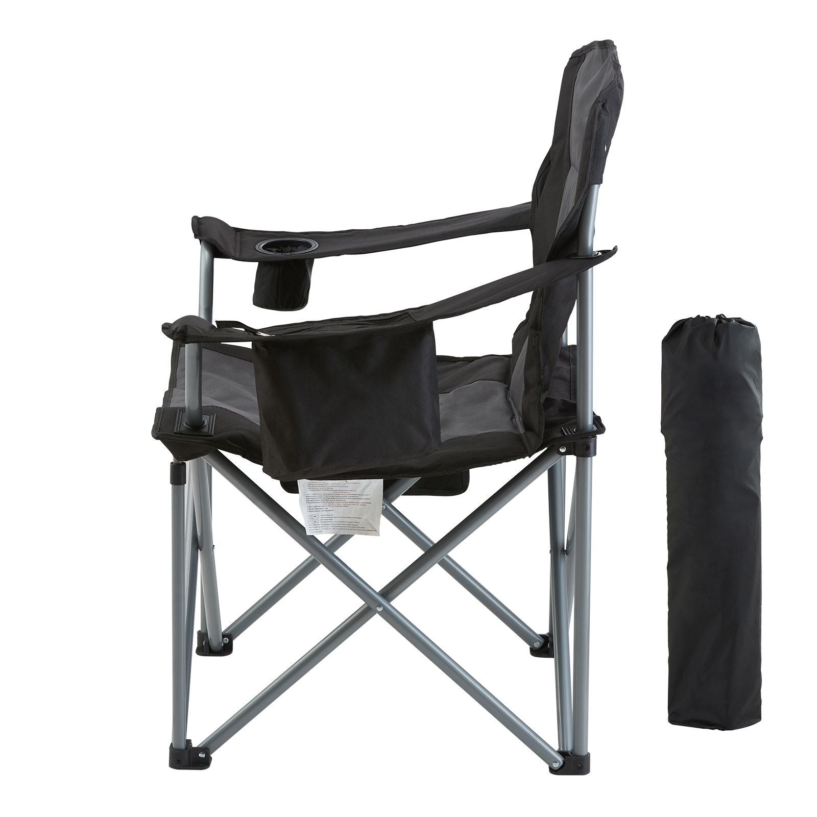 Heavy Duty Folding Camping Chair Padded Cooler Cup Holder 350lb Black