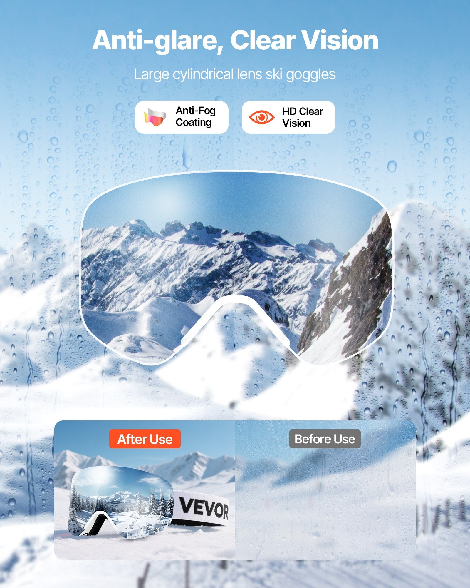 Frameless Ski Goggles, Magnet Cylindrical Lens with Pink Revo Coating, OTG Anti fog Snow Goggles for Men Women Youth, TPU Frame & Ventilation Structure, Fit for Skiing, Skating, Snowboarding