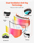 Frameless Ski Goggles, Magnet Cylindrical Lens with Pink Revo Coating, OTG Anti fog Snow Goggles for Men Women Youth, TPU Frame & Ventilation Structure, Fit for Skiing, Skating, Snowboarding