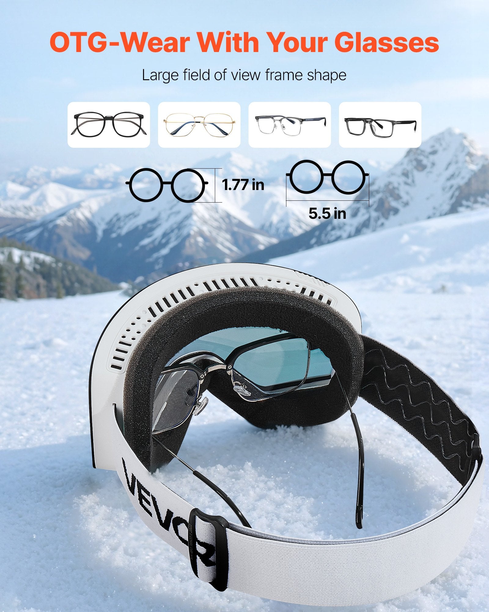 Frameless Ski Goggles, Magnet Cylindrical Lens with Pink Revo Coating, OTG Anti fog Snow Goggles for Men Women Youth, TPU Frame & Ventilation Structure, Fit for Skiing, Skating, Snowboarding