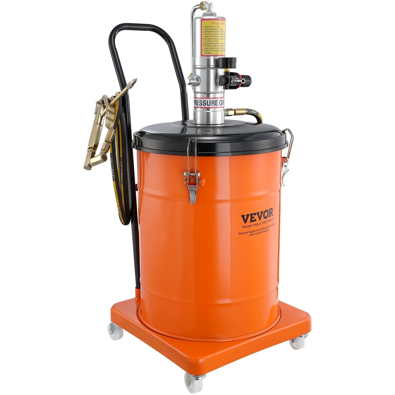 Grease Pump, 40L Capacity, Air Operated Grease Pump with 3.88 m High Pressure Hose and Grease Gun, Pneumatic Grease Bucket Pump with Wheels, Portable Lubrication Grease Pump 50:1 Pressure Ratio