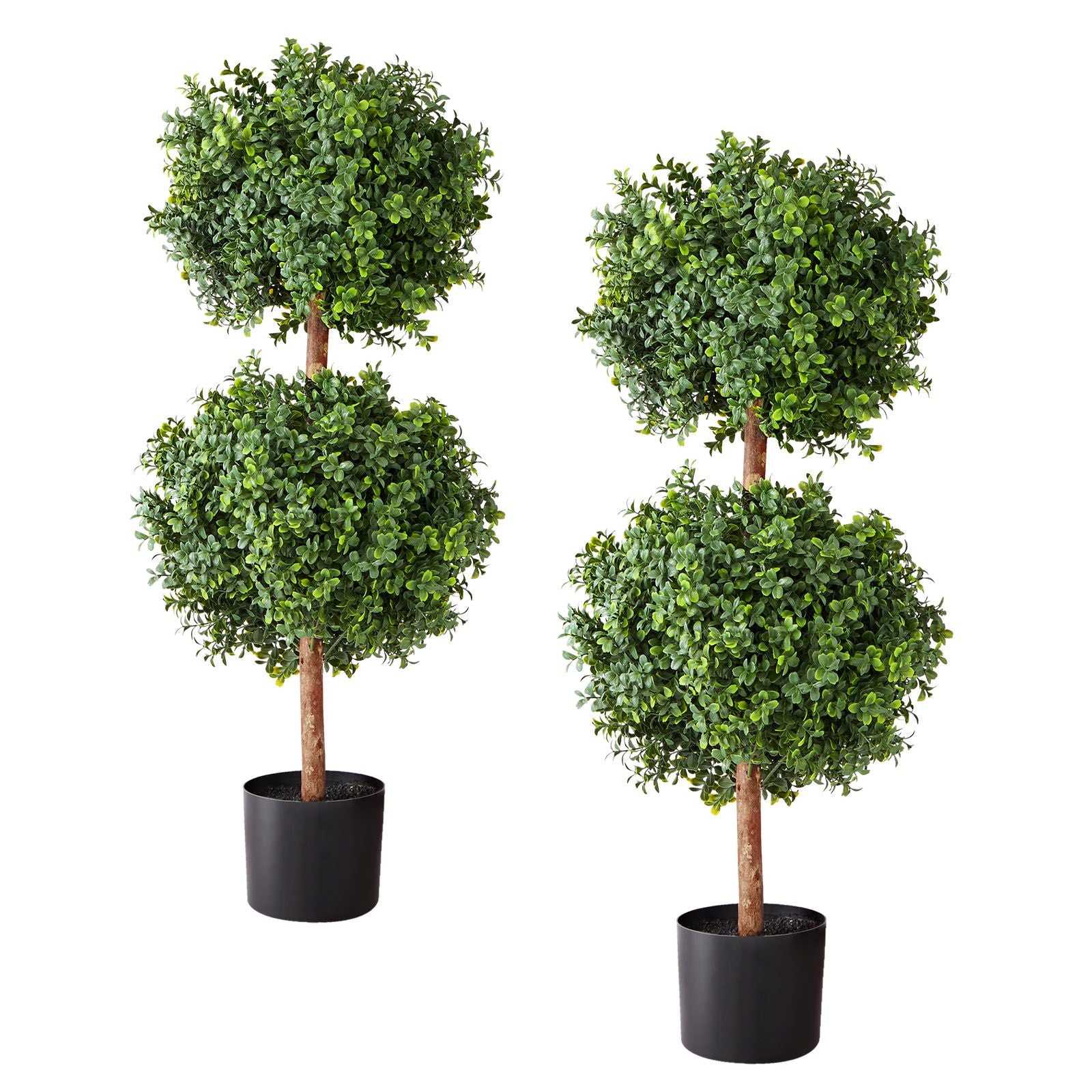 Artificial Double Ball Topiary Tree 36" Faux Boxwood Plant 2 Pack Decor