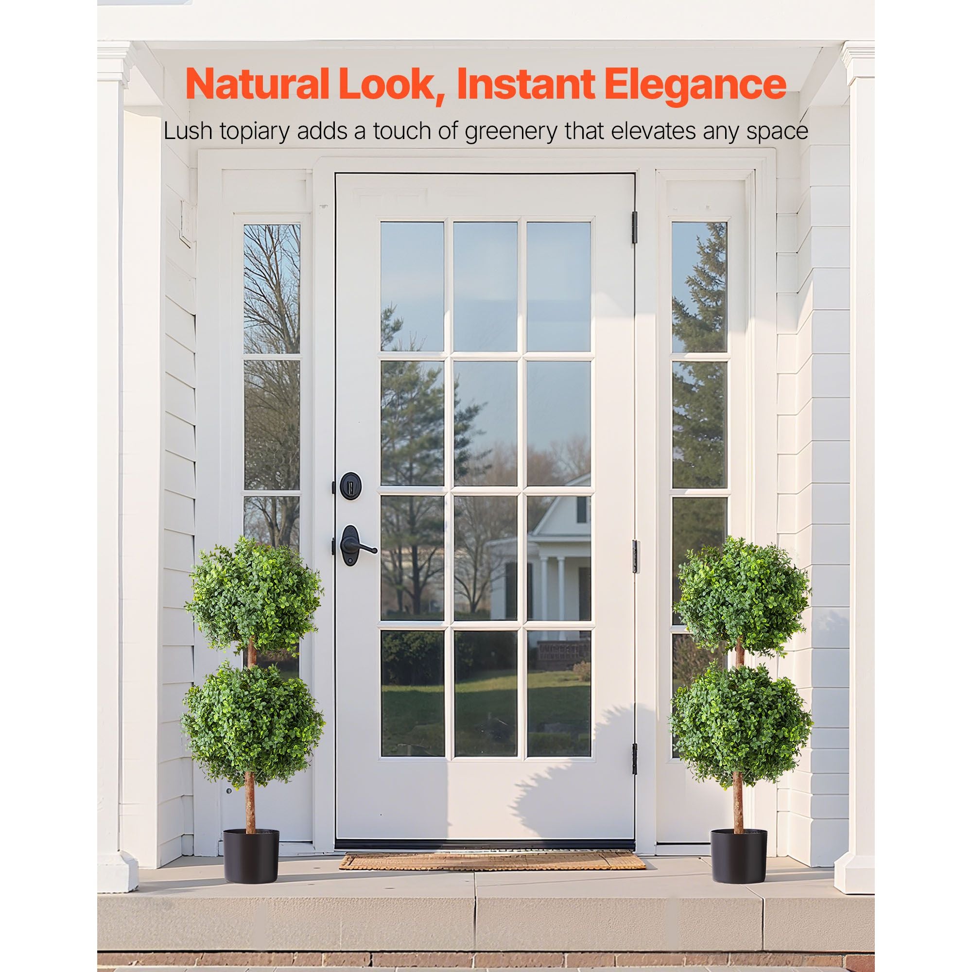 Artificial Double Ball Topiary Tree 36" Faux Boxwood Plant 2 Pack Decor