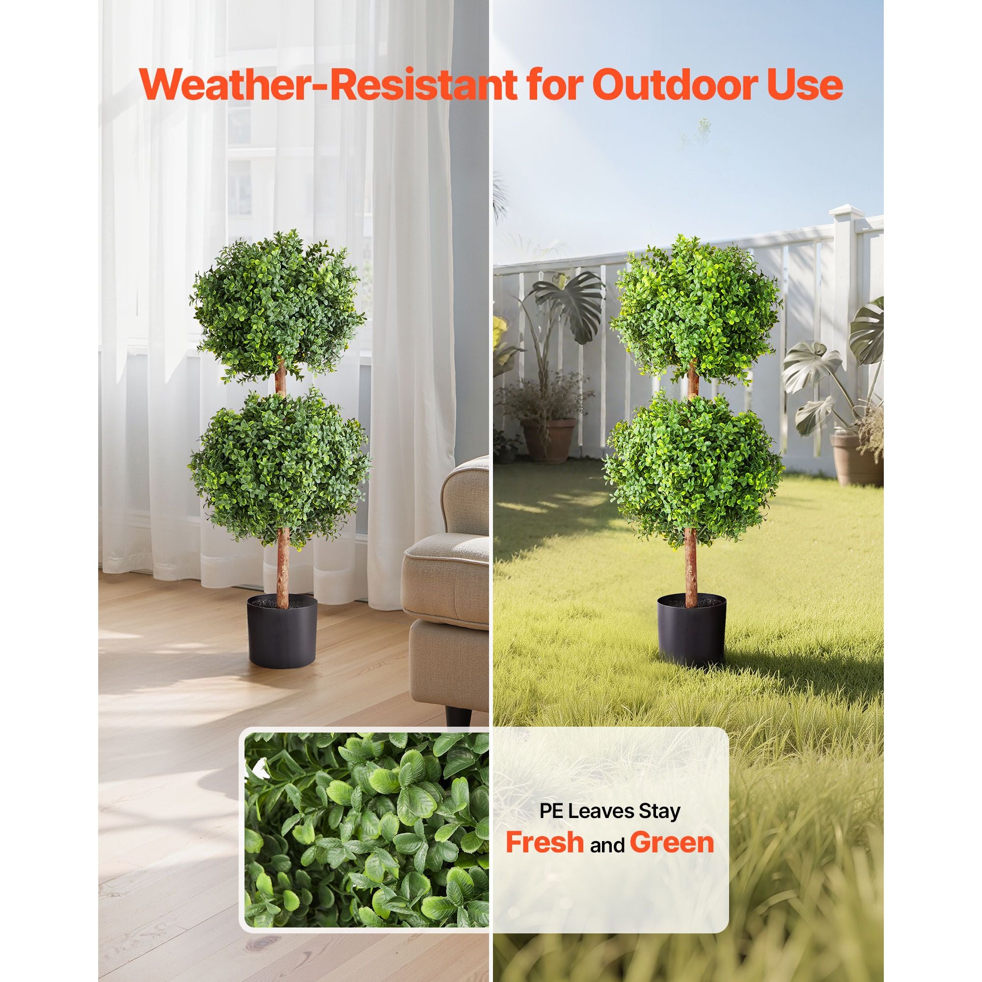 Artificial Double Ball Topiary Tree 36" Faux Boxwood Plant 2 Pack Decor