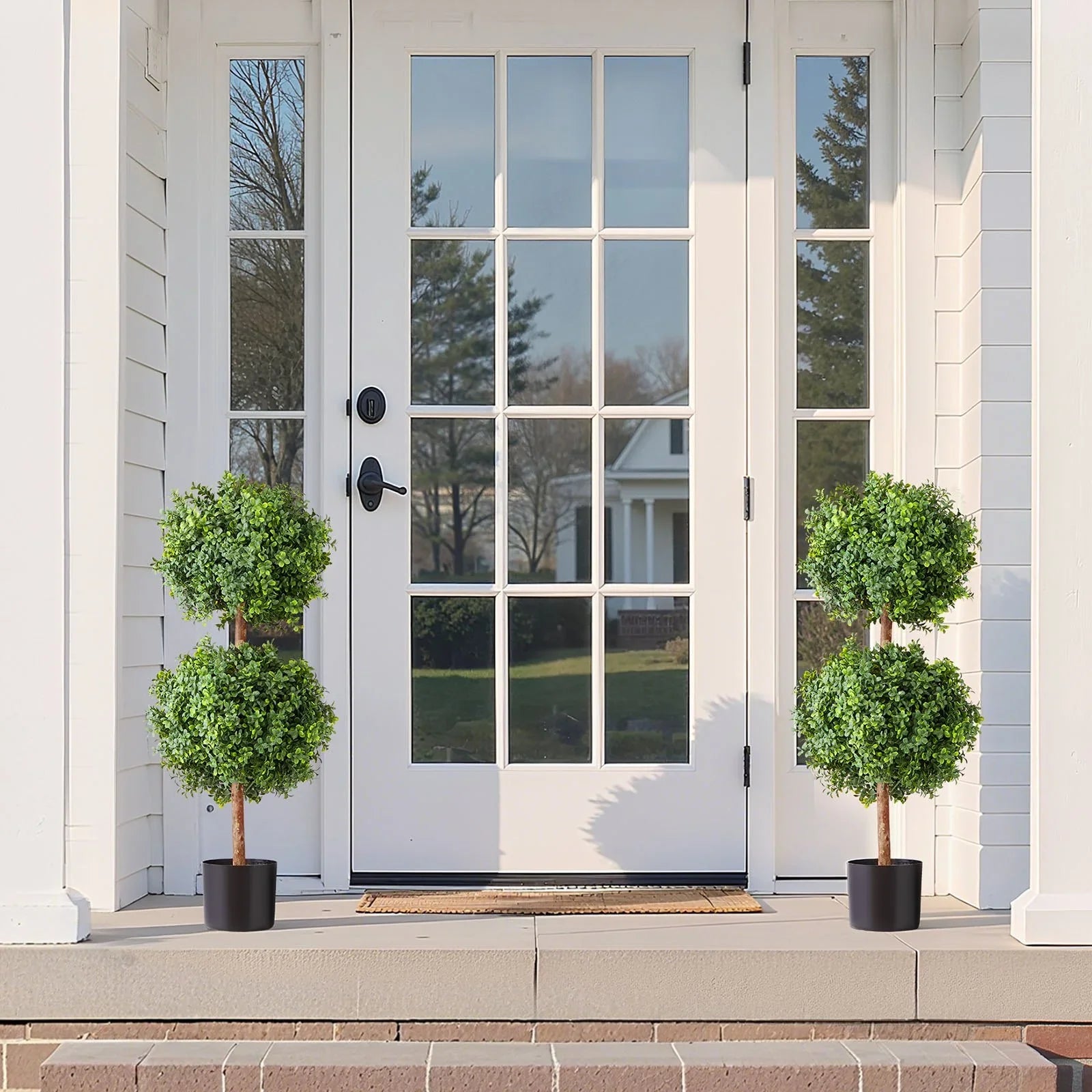 Artificial Topiary Boxwood Double Ball, 2 Set 914mm Faux Boxwood Plant Balls, Fake Silk Tree Look Real, Easy Assembly for Decor Front Porch Outdoor Patio Garden Balcony Backyard Indoor