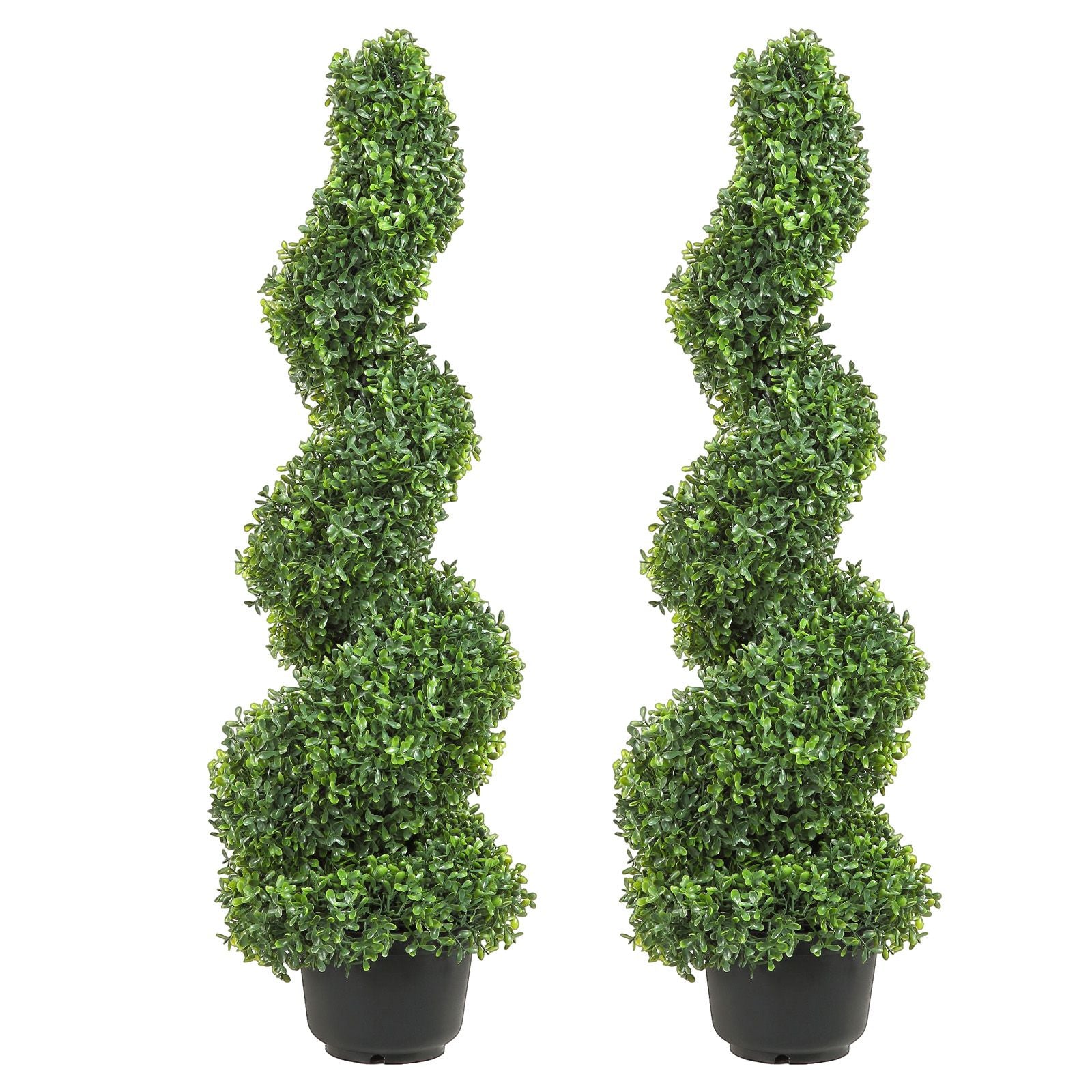 2 Pack Artificial Spiral Topiary Trees 3FT Faux Boxwood Plants with Pots