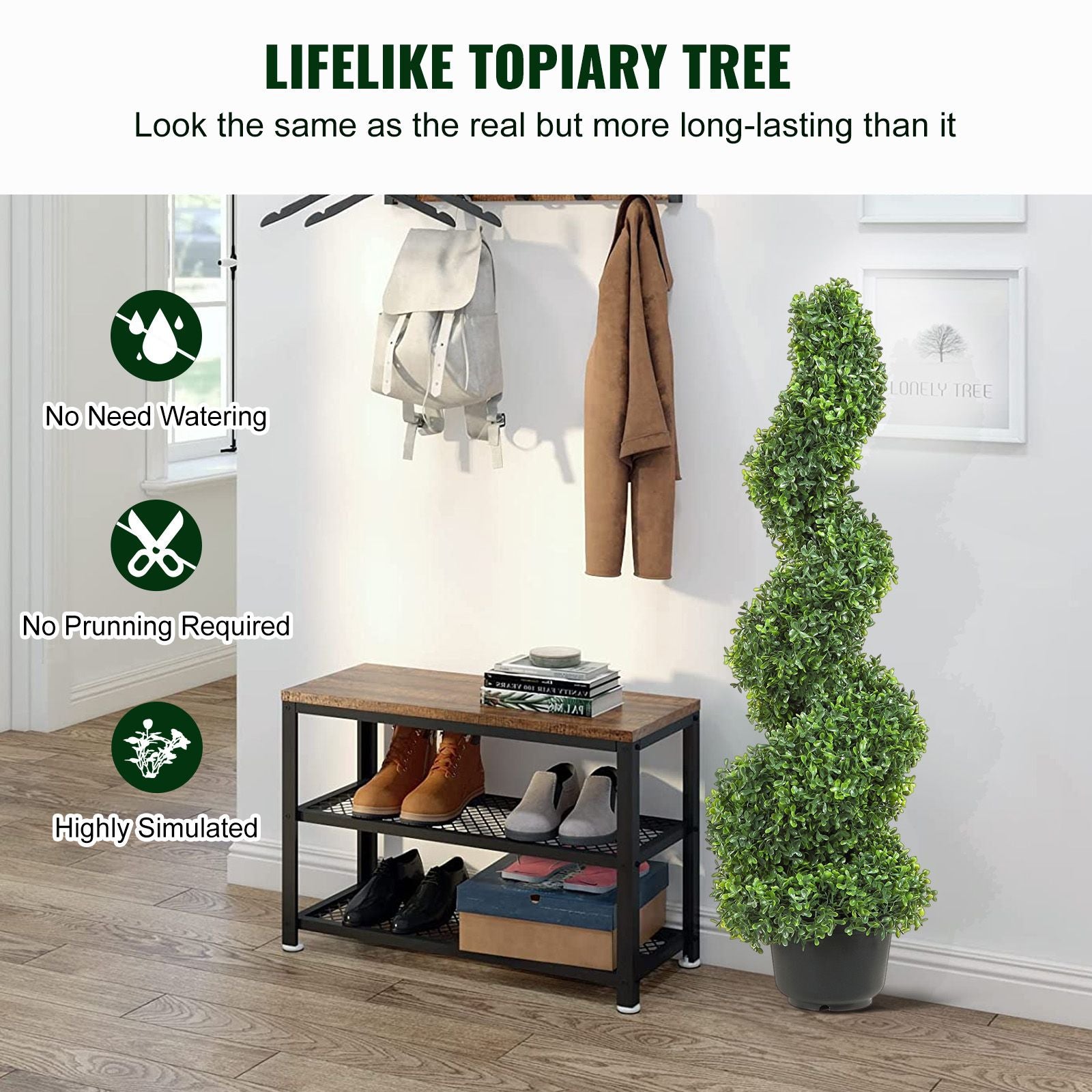 2 Pack Artificial Spiral Topiary Trees 3FT Faux Boxwood Plants with Pots