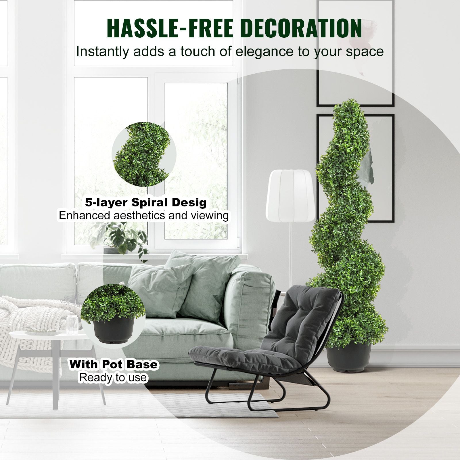 2 Pack Artificial Spiral Topiary Trees 3FT Faux Boxwood Plants with Pots