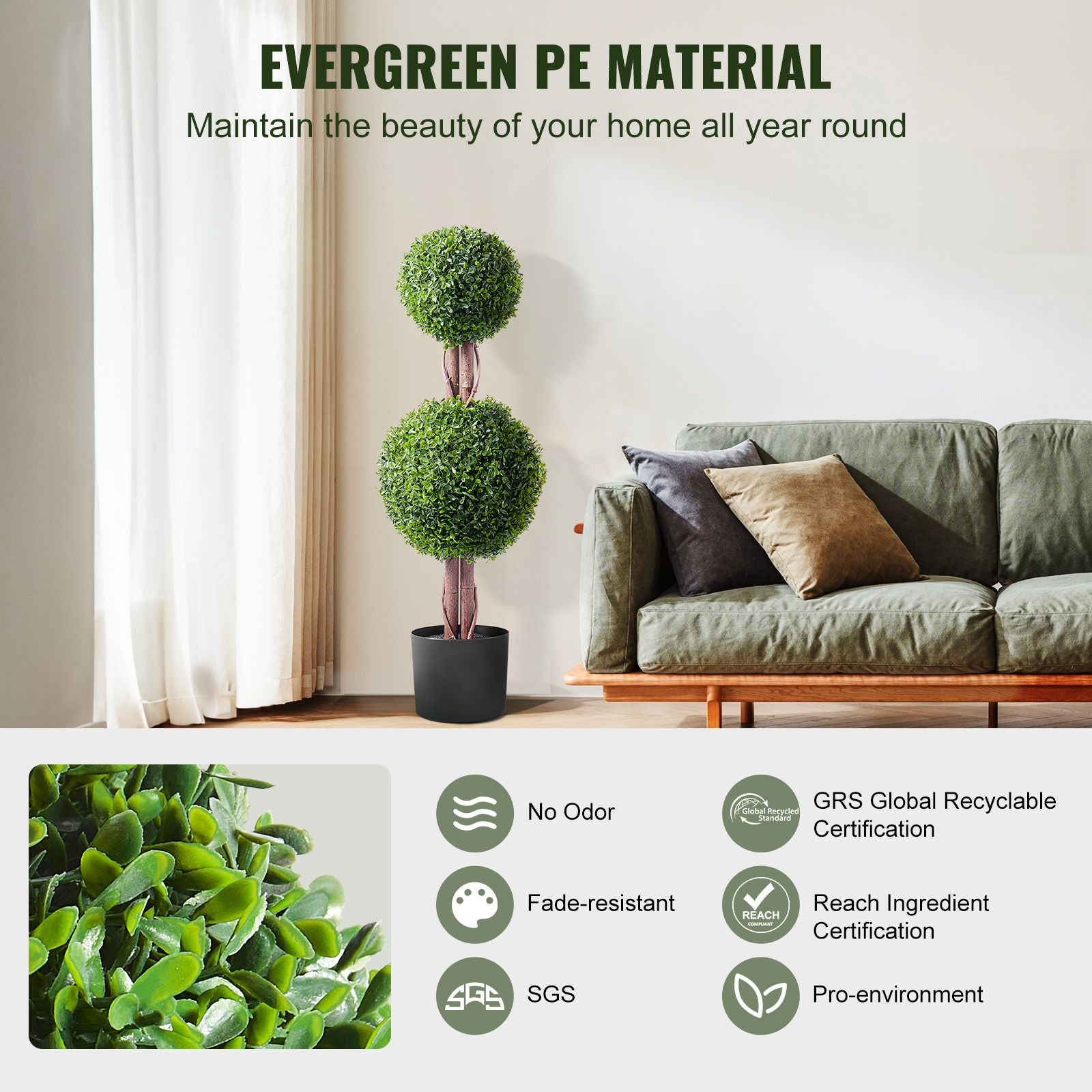 2 Pack 91.4cm Artificial Boxwood Topiary Tree Faux Plant UV Decor In/Outdoor