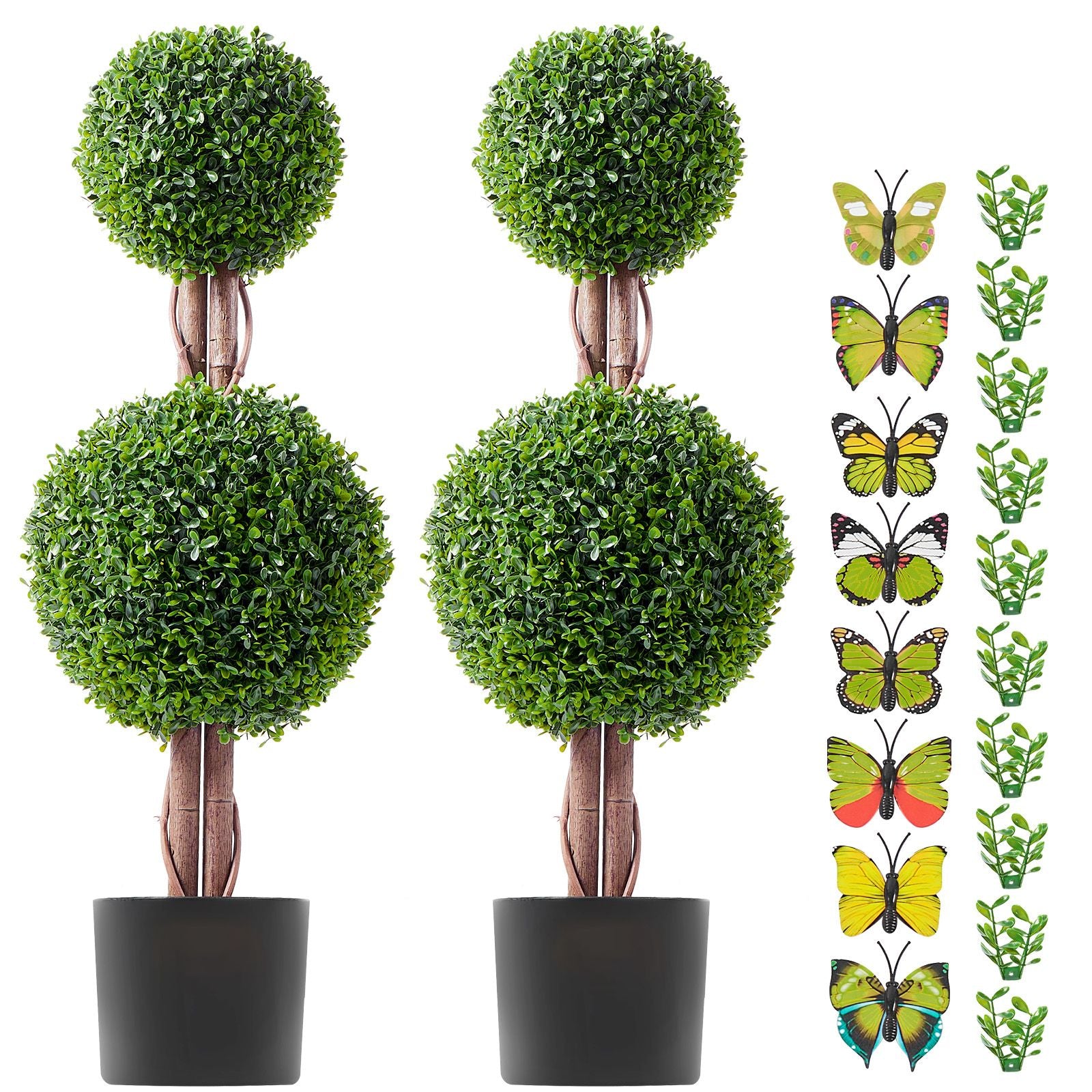 2 Pack 91.4cm Artificial Boxwood Topiary Tree Faux Plant UV Decor In/Outdoor