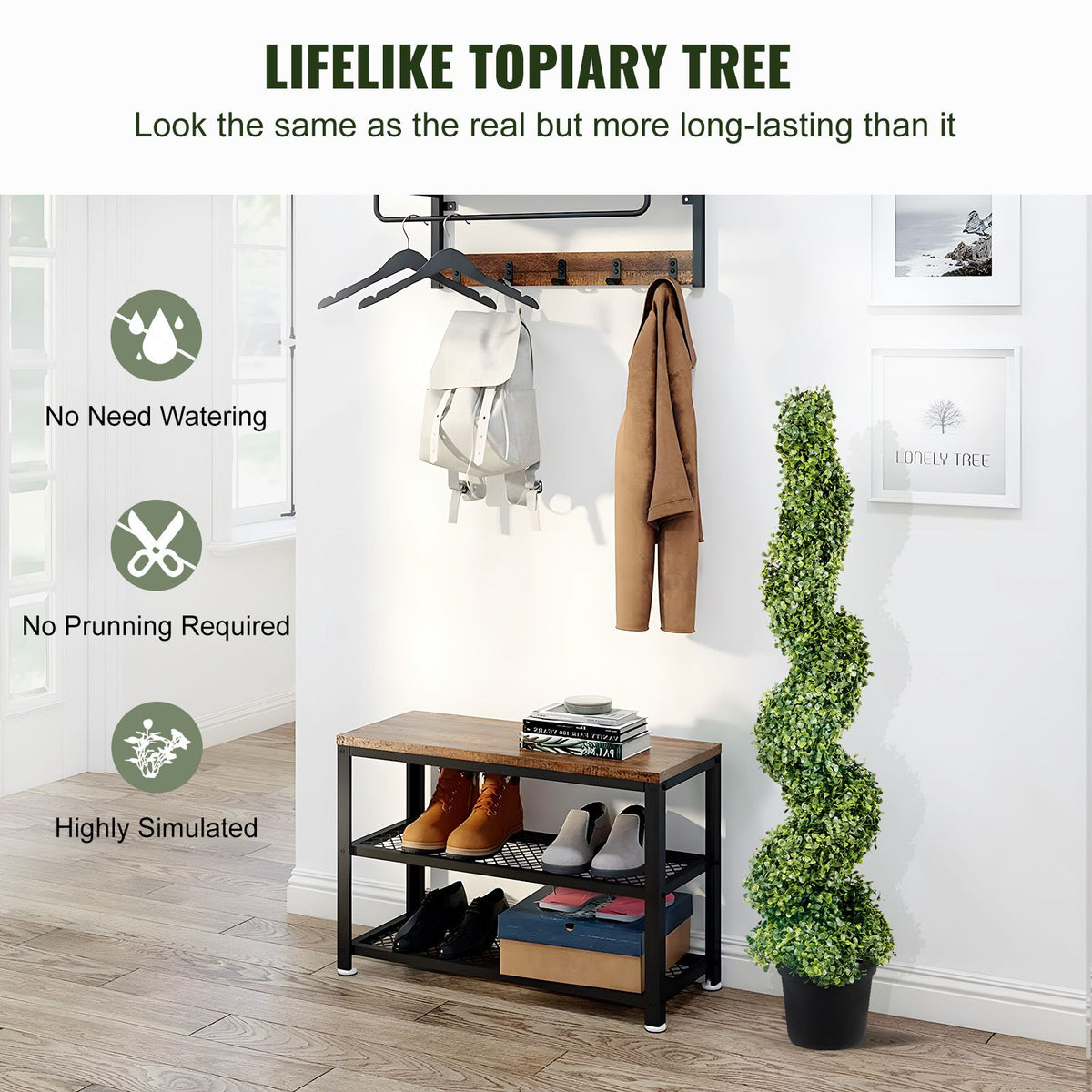 2 Pack 4FT Artificial Spiral Topiary Trees Faux Boxwood Plants with Pots