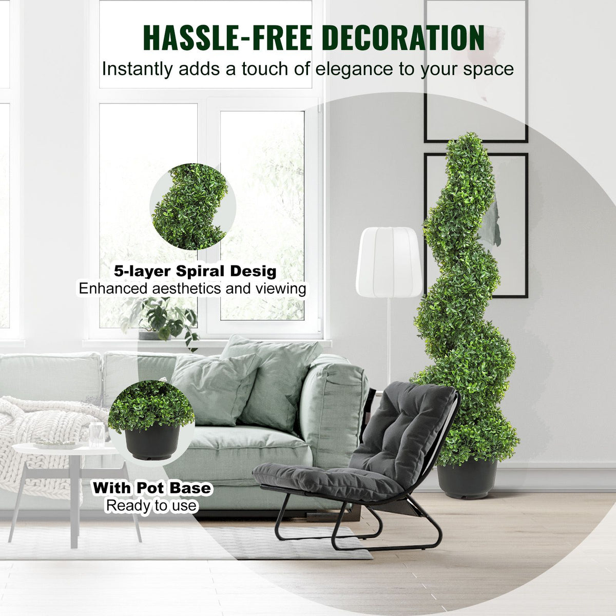 2 Pack 4FT Artificial Spiral Topiary Trees Faux Boxwood Plants with Pots