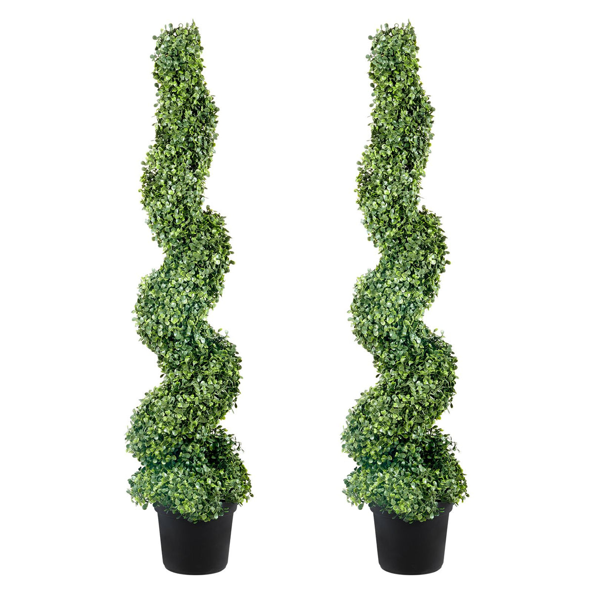 2 Pack 4FT Artificial Spiral Topiary Trees Faux Boxwood Plants with Pots
